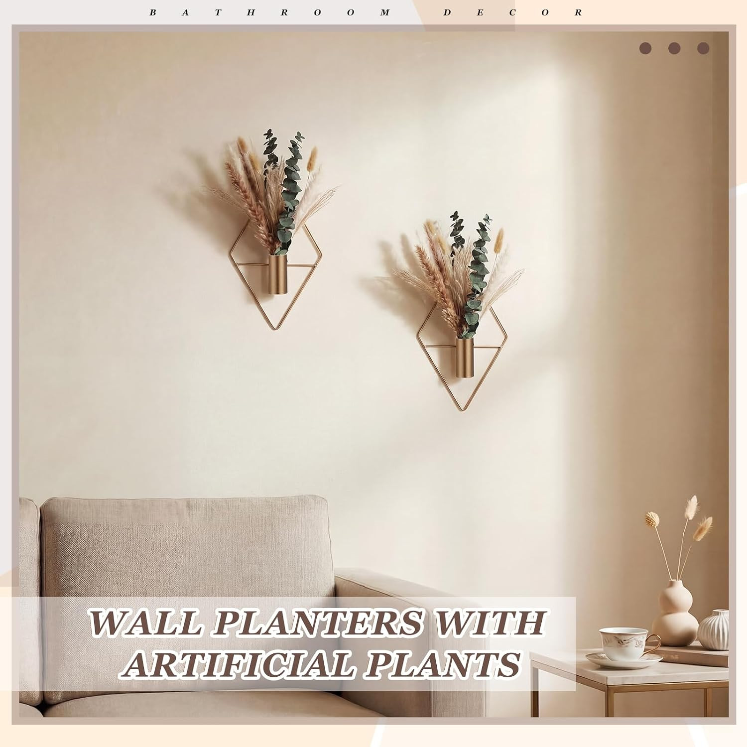 4 Pcs Hanging Planters with Artificial Pampas Metal Hanging Vase Indoor Plants H