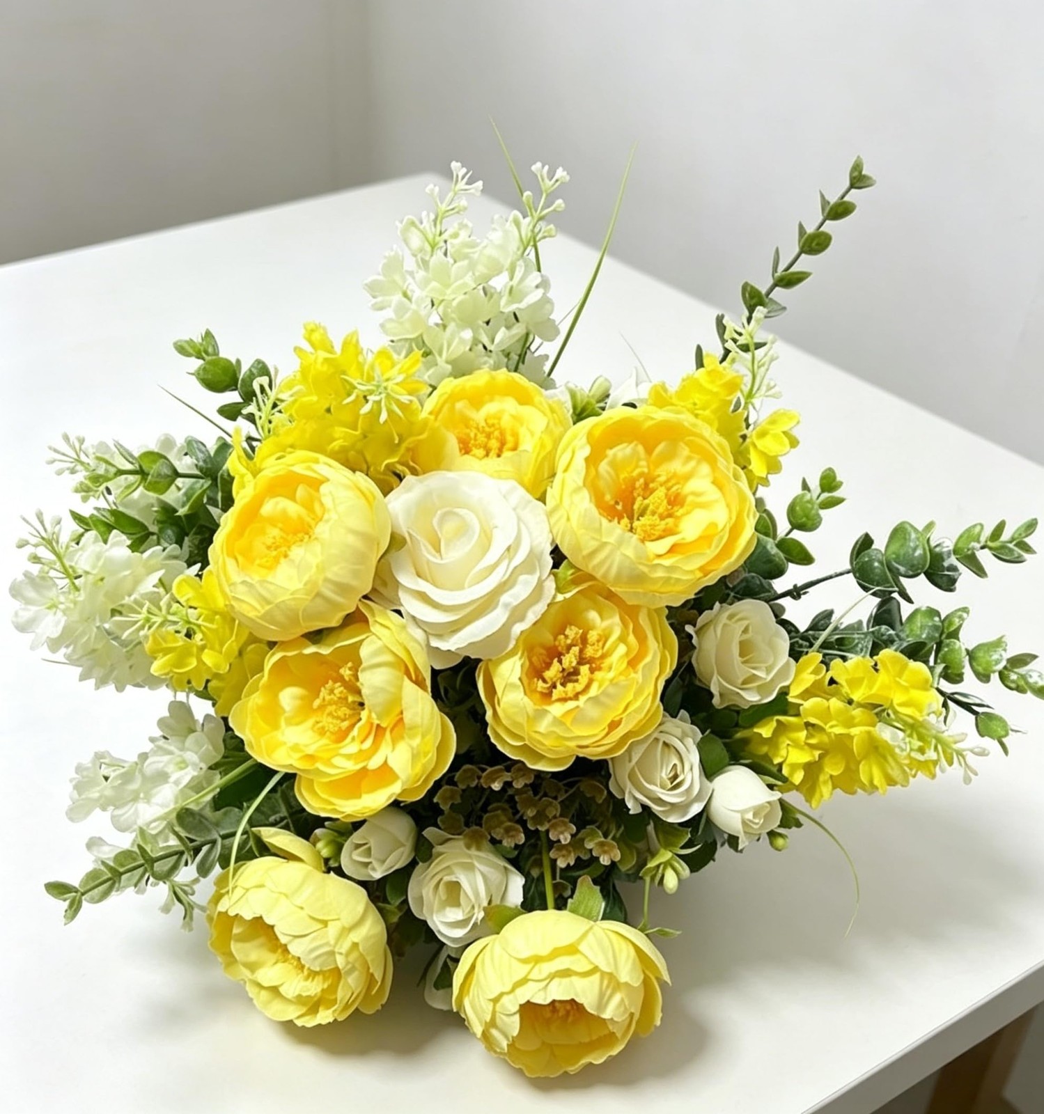 6Pcs Peonies Artificial Flowers Silk Rose Bouquets Yellow White Faux Floral A…