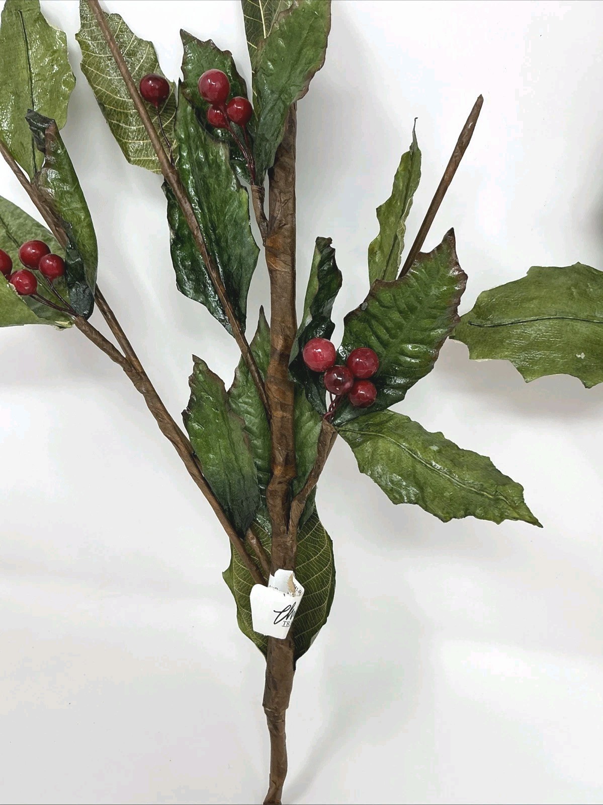 Holly w Wired Red Berries Spray Floral Pick 30” Long 2 Picks Vase Filler NOS