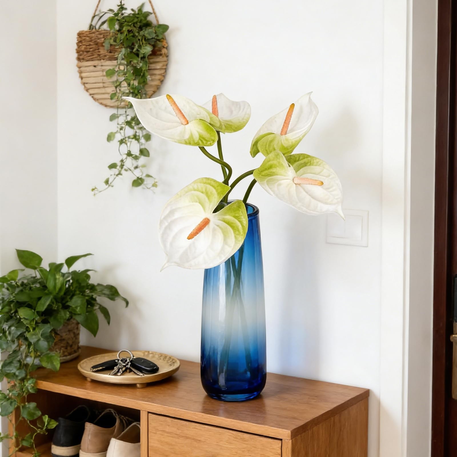 6 PCS 25.2 Inch Anthurium Artificial Flowers White Faux Silk Real Touch
