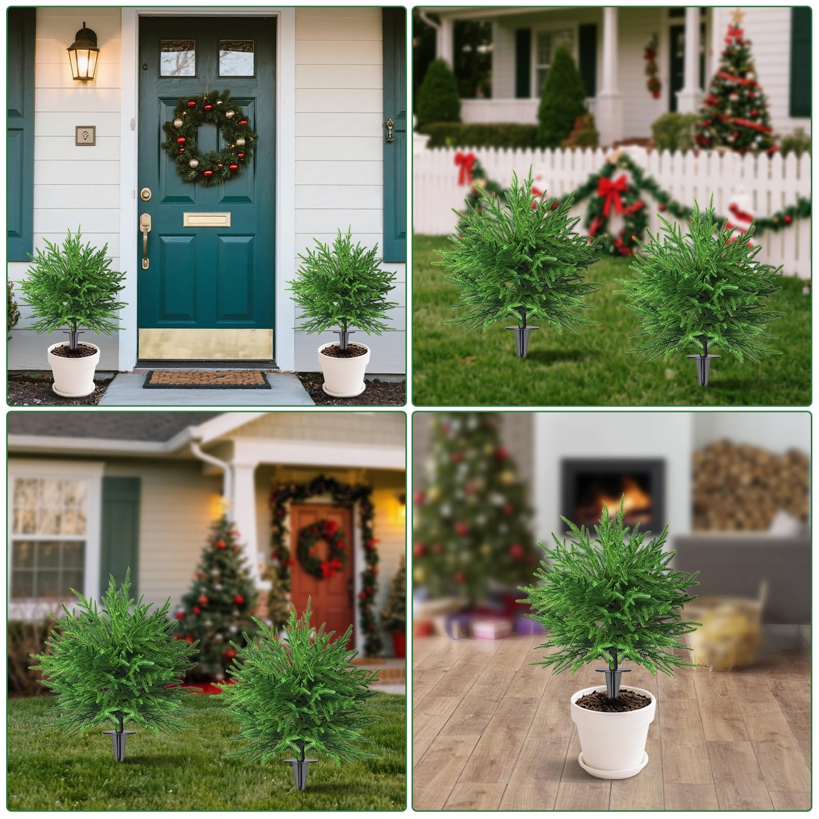 Artificial Topiary Ball Trees, 2 Pack 28” UV Resistant Faux Cedar Bushes, Ou…