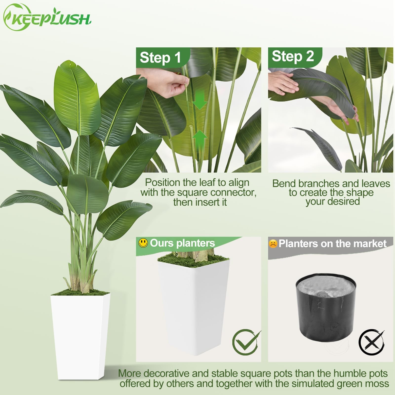 Lifelike Bird of Paradise Artificial Plant 6ft Faux Banana Leaf Tree with Whi…