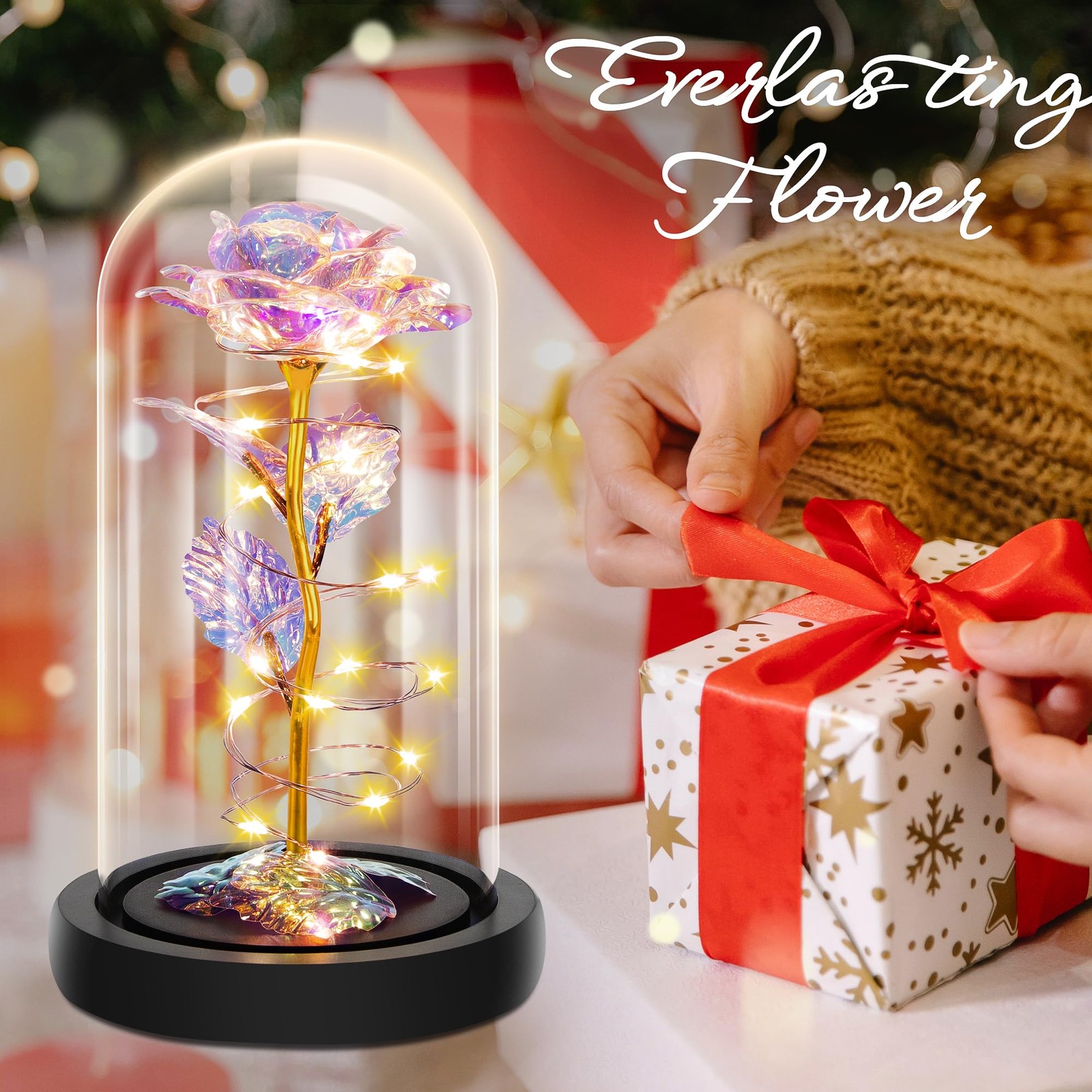 Birthday Anniversary Gifts for Women Colorful Light Up Rose in A Glass Dome