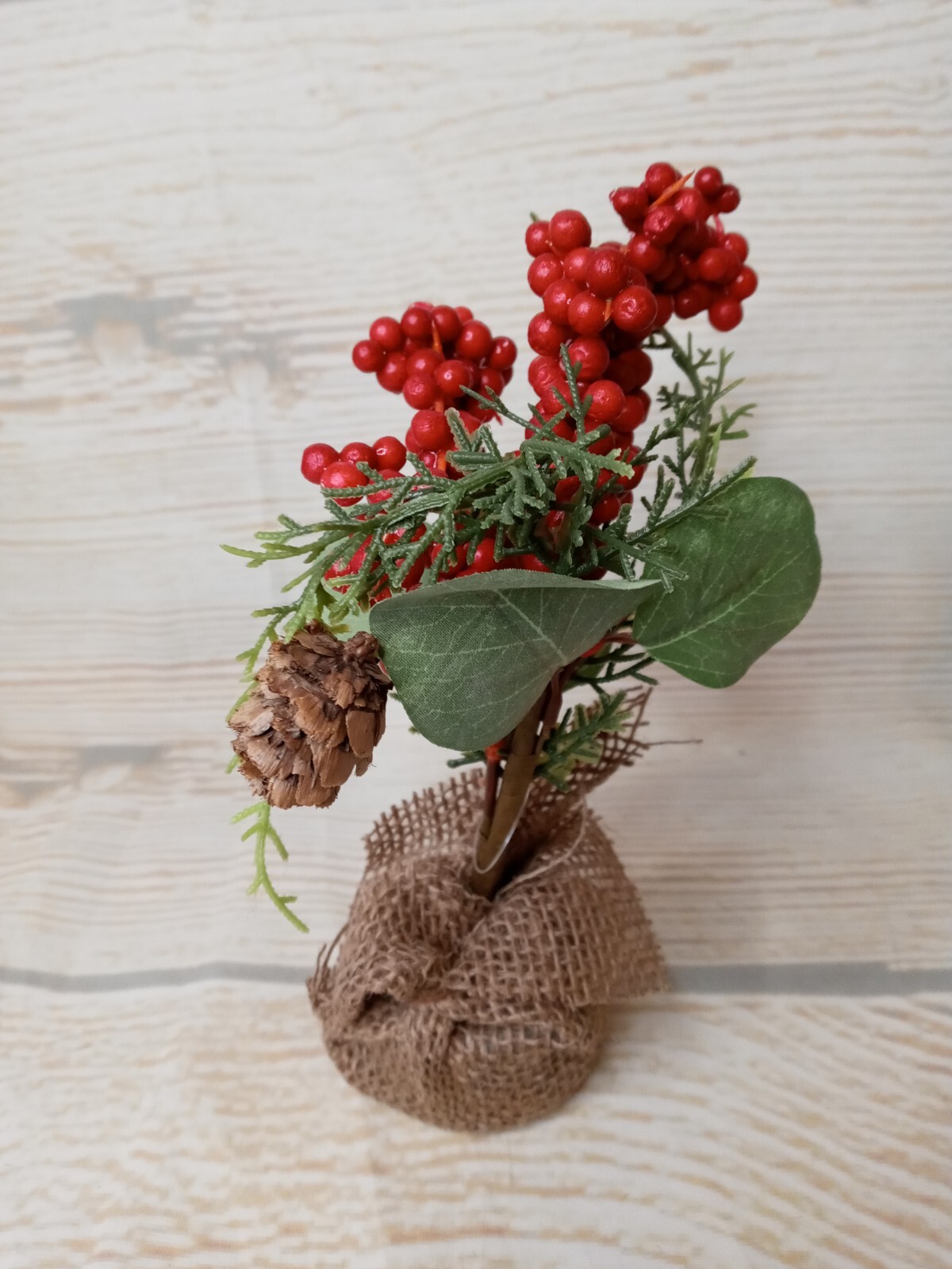 New Artificial Berry Tree Fake Mini Burlap Wrapped Christmas Winter Decor Filler