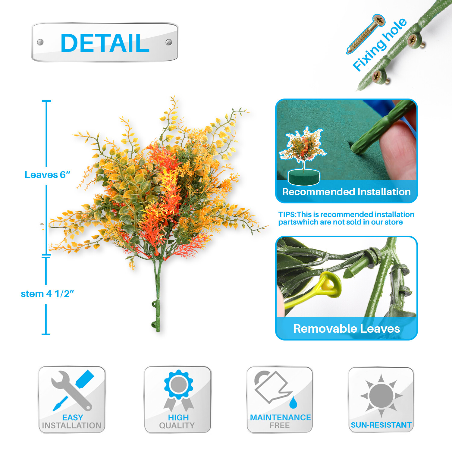 Patio Artificial Flowers 10.5″ Fake Plants Bushes Adjustable Outdoor Orange
