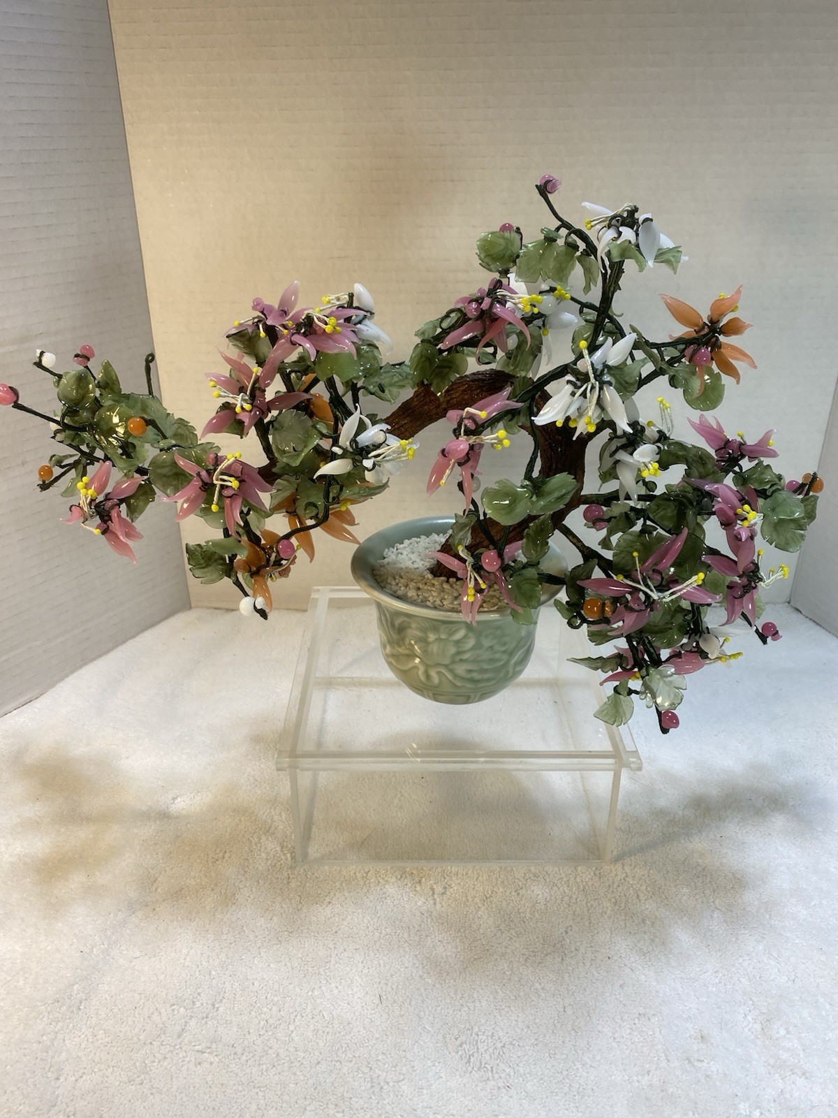 VTG Artificial Bonsai Tree Made Of Semi Precious Stone And Art Glass