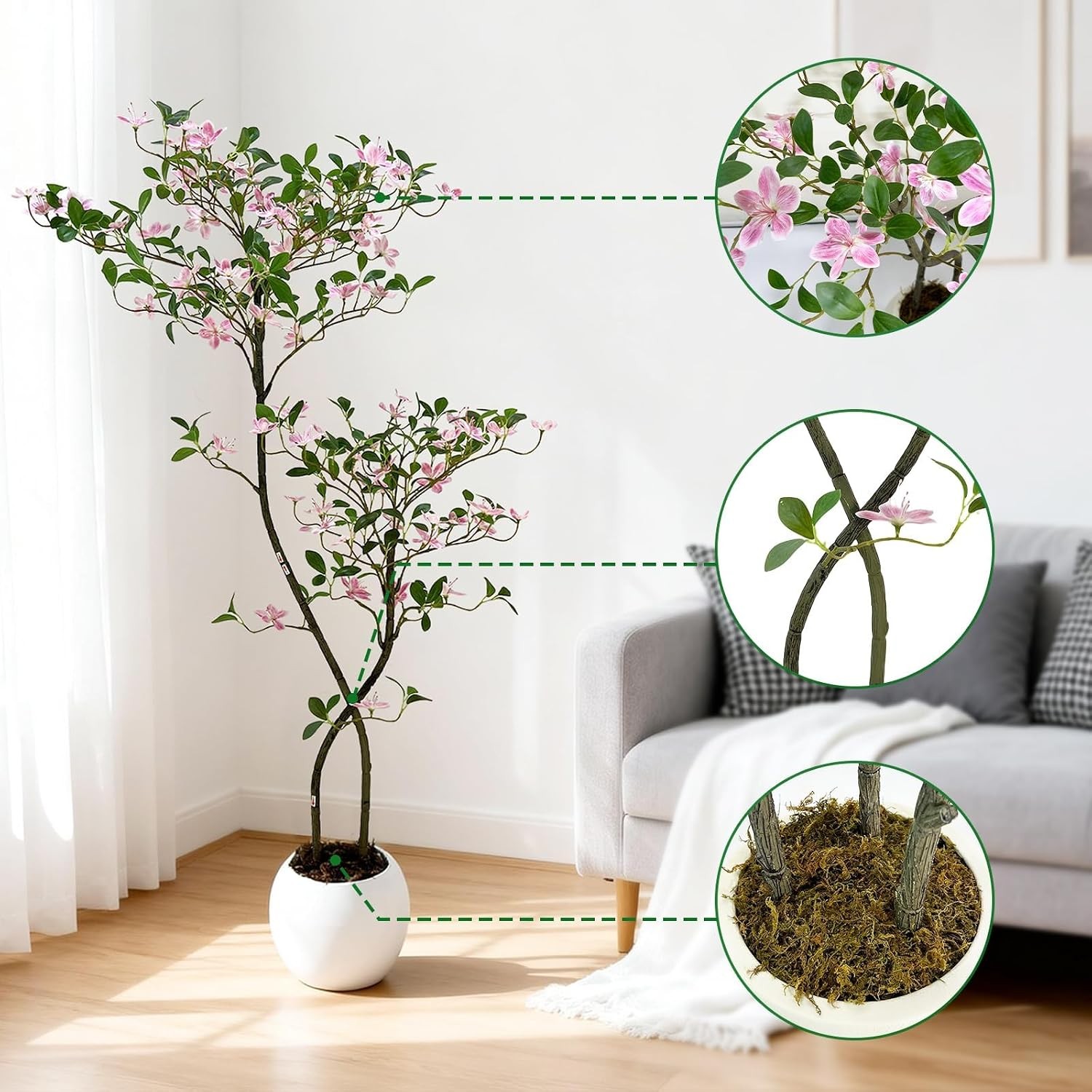 Realistic Artificial Floral Tree with Flower UV-Resistant Evergreen Foliage 4FT