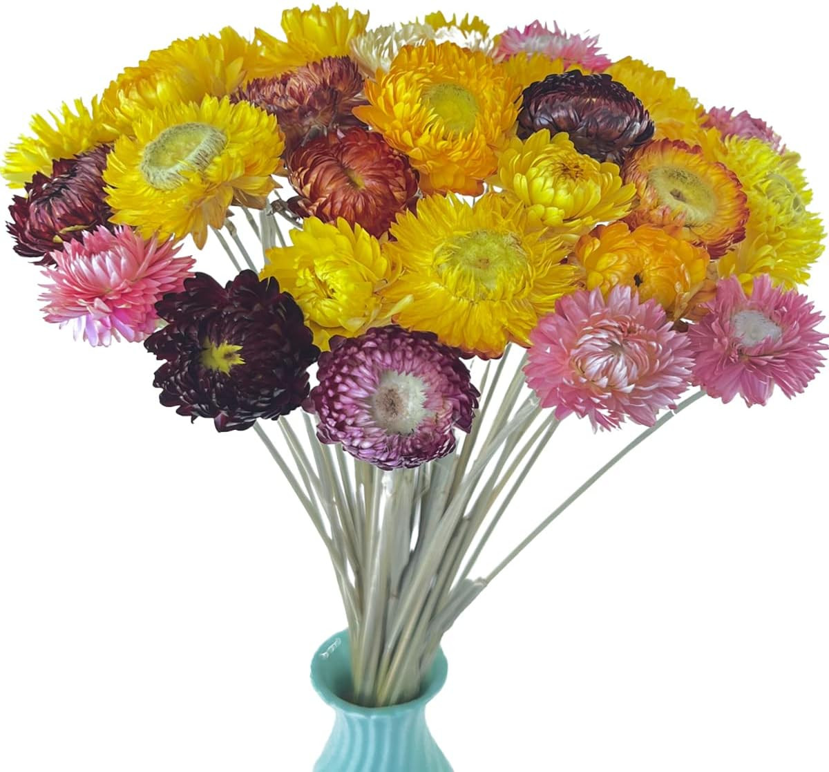 40 Pcs Natural Dried Daisies, Dried Daisy Flowers Bouquet with Stem for Wedding