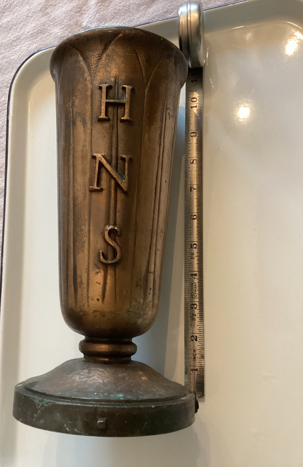 Vintage Funeral Cemetery Vase Heavy Bronze Memorial 11” for Flowers