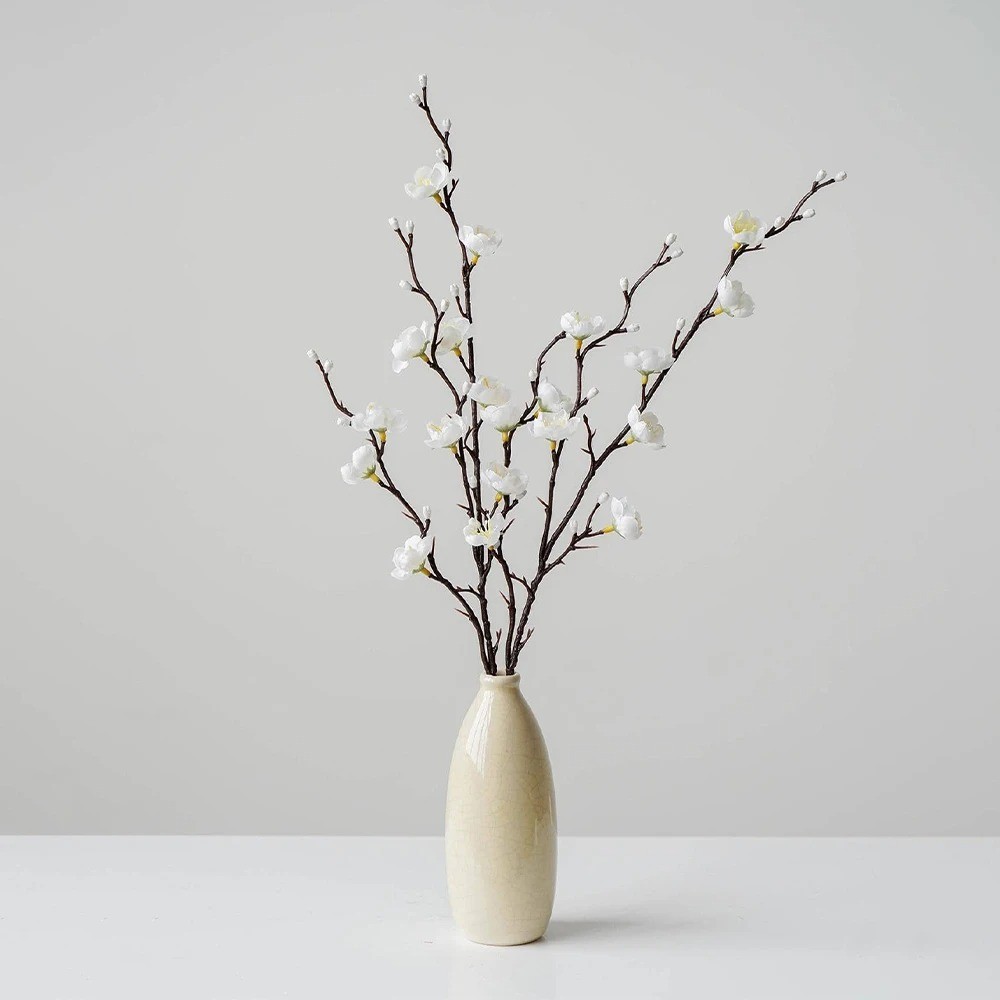 Artificial Plum Blossom 21.7” Fake Wintersweet Long Stem Plastic Flowers for Ho