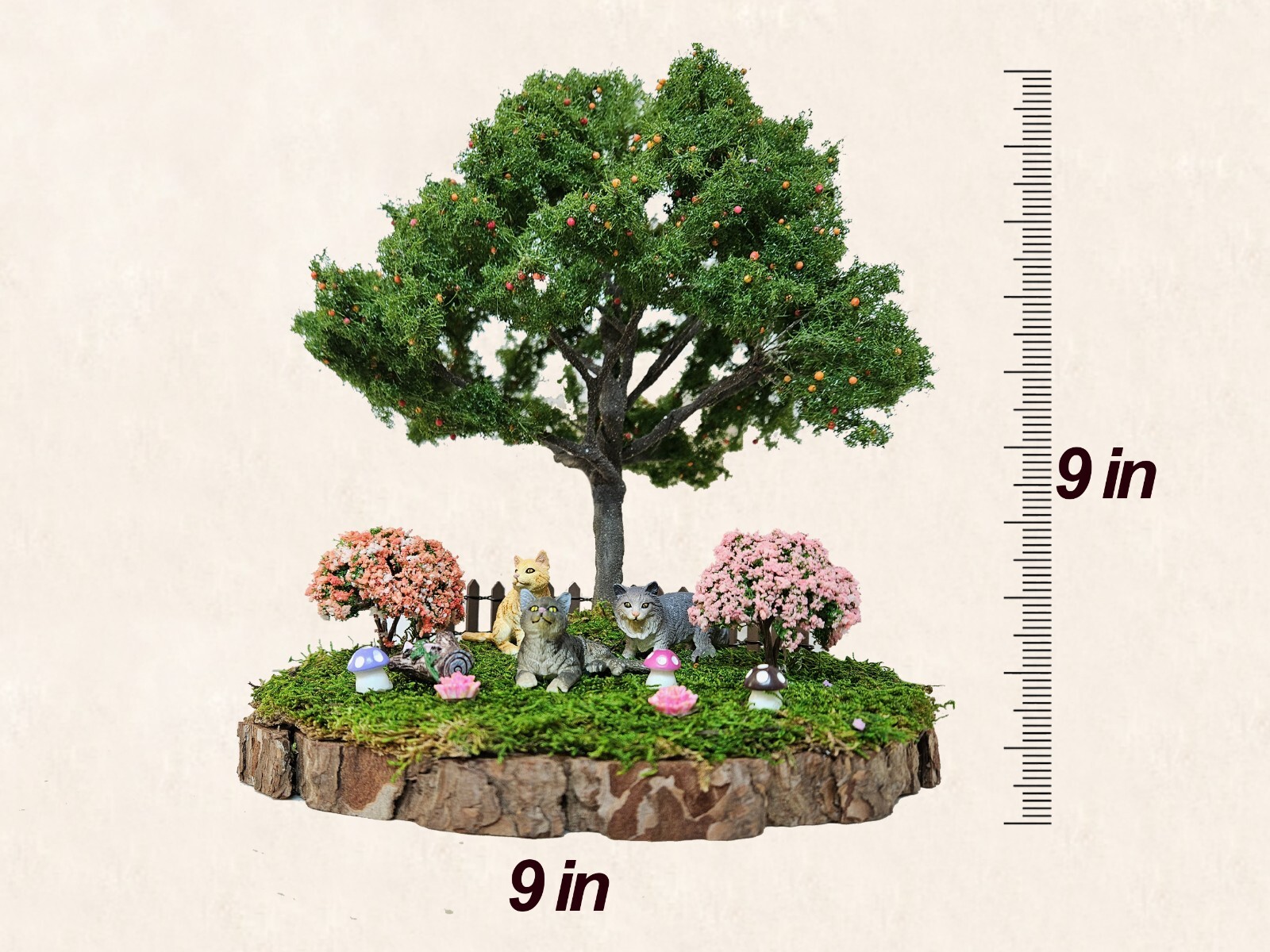 12in. Bonsai Plant Faux Indoor Outdoor Plant Home Office Decor cat figure Moss