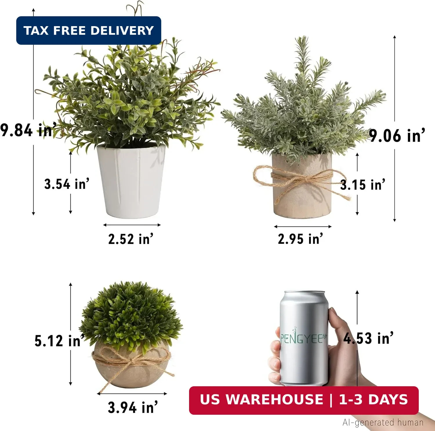4 Pack Small Fake Plants in White Pulp Pot for Home Decor | Artificial Plants In