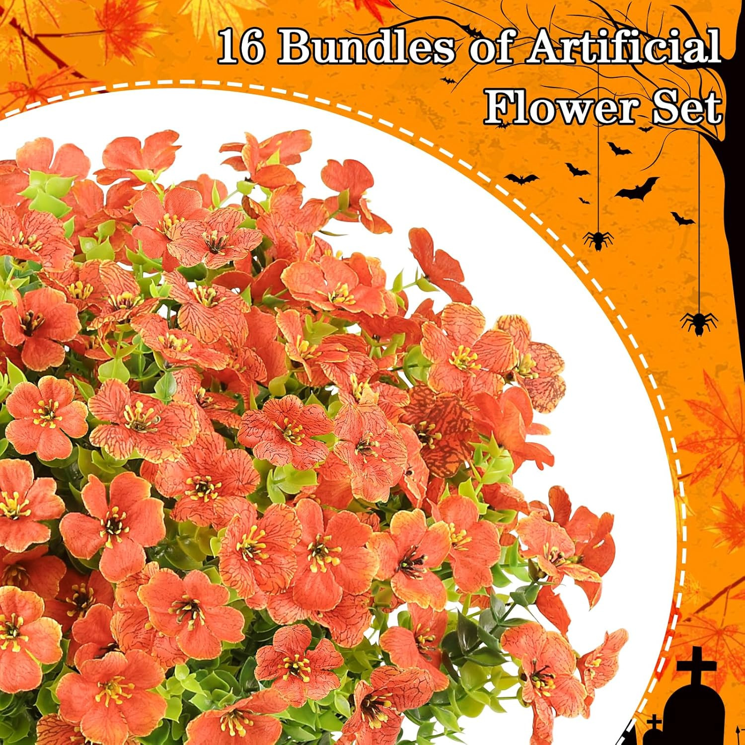 16 Bundles Artificial Fall Flowers Outdoor Indoor Decoration,No Fade Autumn Fake