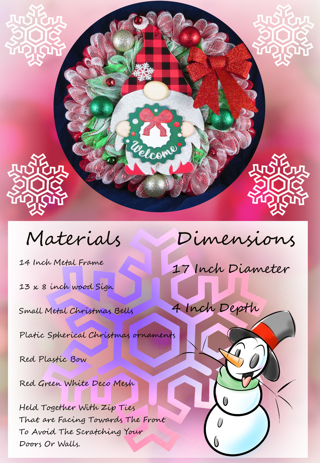 Red White and Green Bubble Deco Mesh Knome Christmas Wreath
