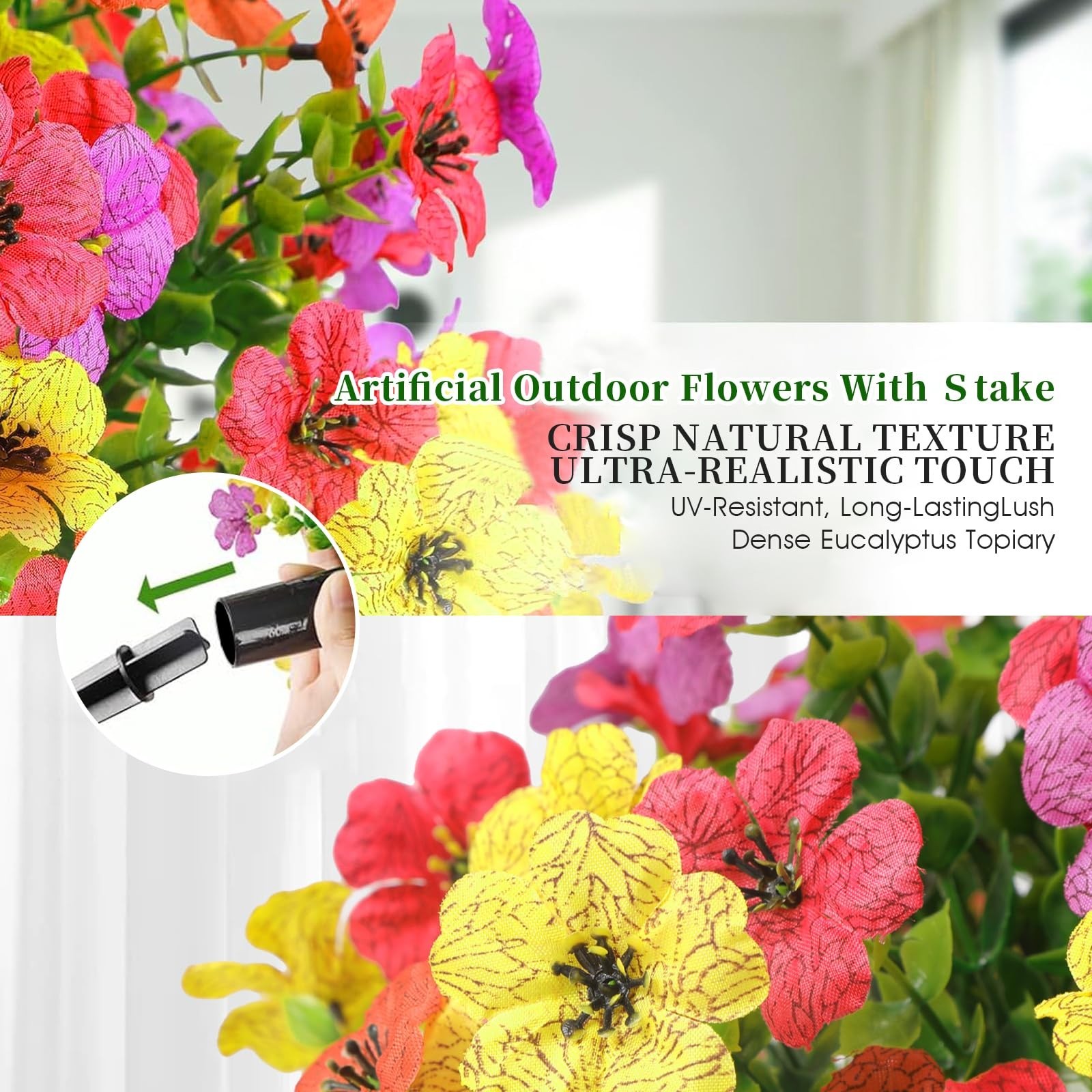2-Pack 22″ UV-Resistant Petunias – Artificial Flowers with Ground Stakes for Ind