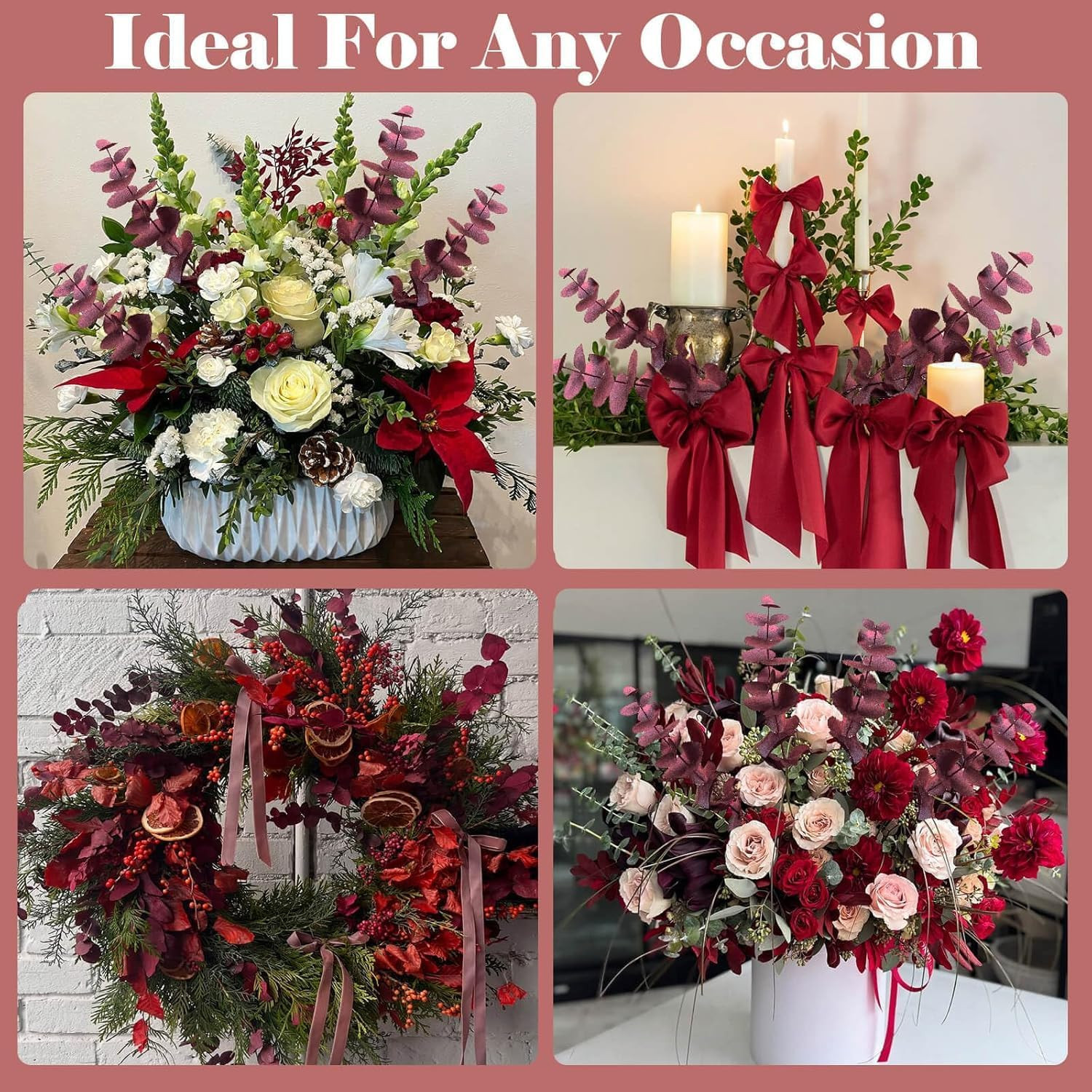 18 Pcs Dried Red Eucalyptus Stems – 17″ Preserved Fall Eucalyptus Bouquet, Rusti