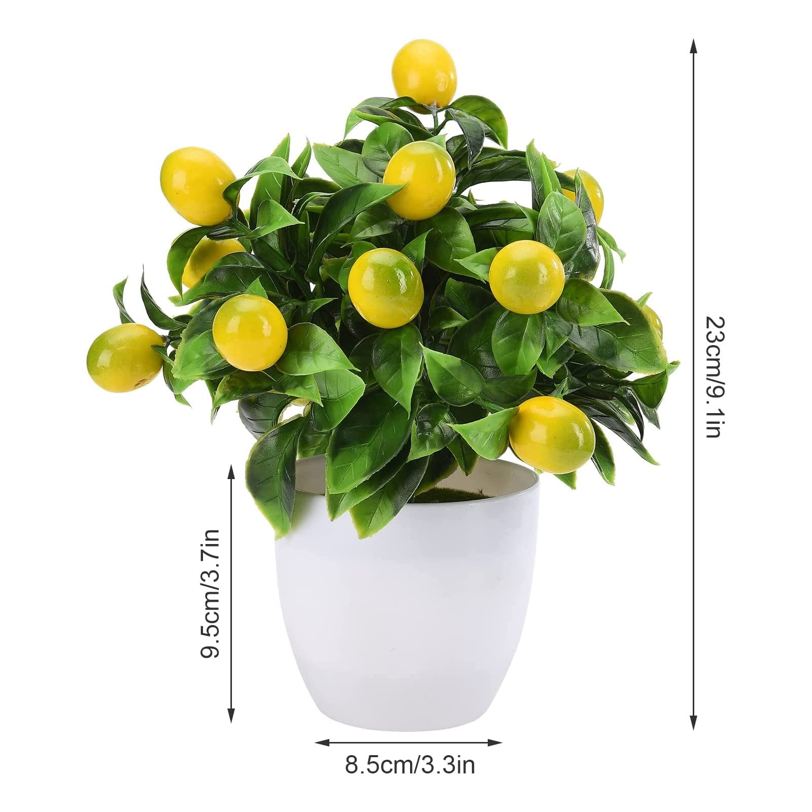 2 PCS 9.45 Inch Artificial Lemon Tree Bonsai Faux Greenery Mini Decor