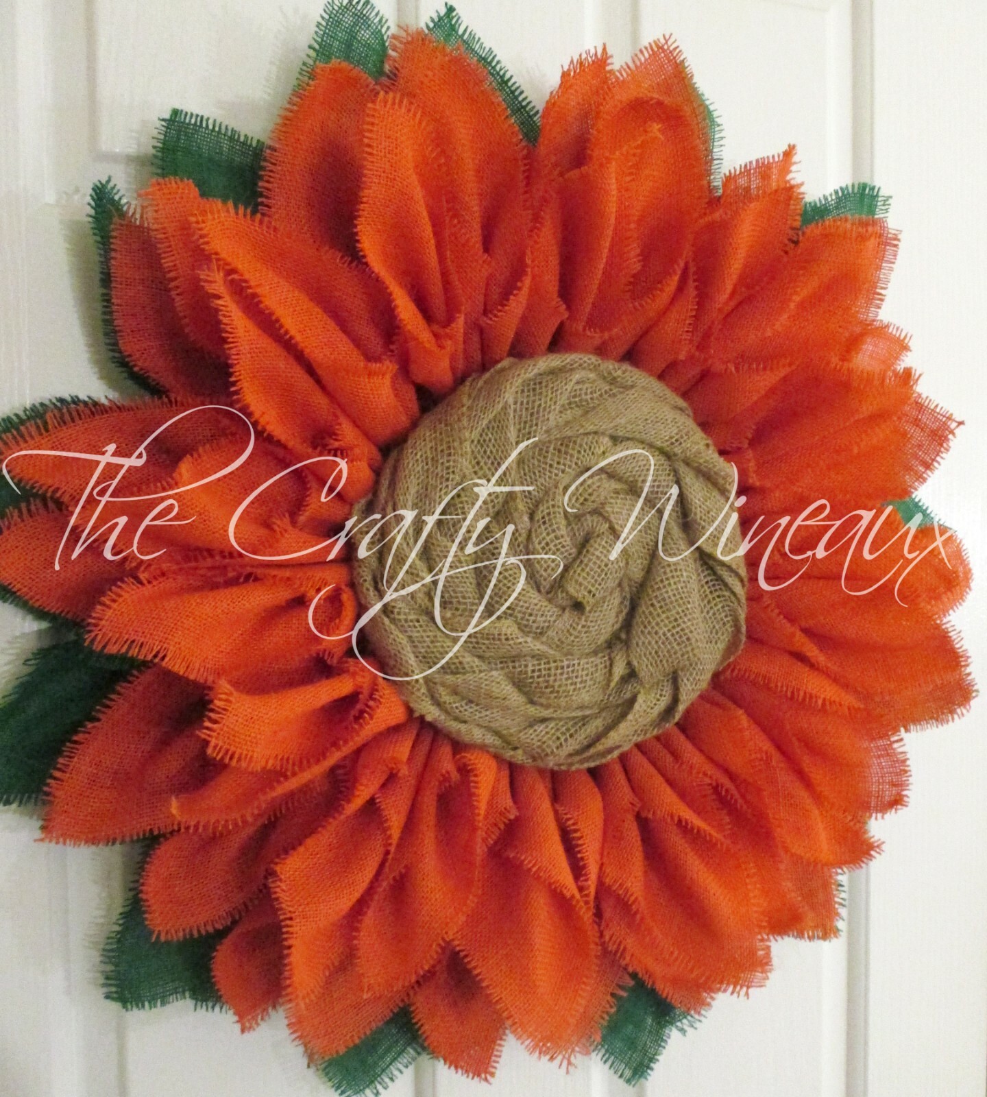 The Crafty Wineaux – Extra Thick 25″ Rich Tangerine Burlap Sunflower Wreath