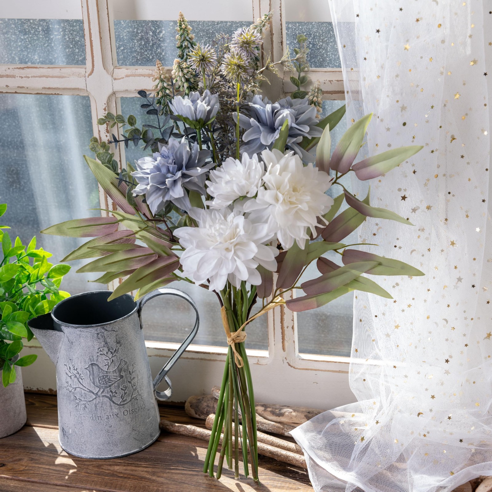 LUEUR Fake Flowers with Vase, Silk Roses Artificial Flowers in Vase Faux Flow…
