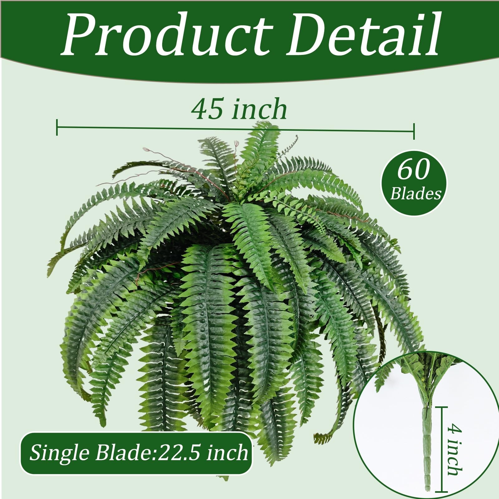 2PCS 50” Artificial Boston Ferns – UV Resistant Outdoor Indoor Fake Plants