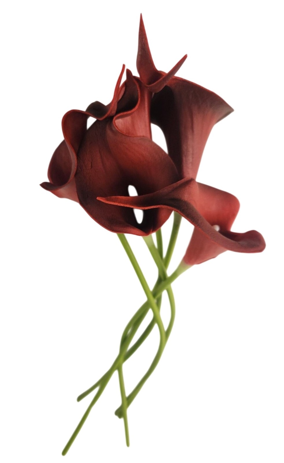 Burgundy Calla Lily Stems Faux Floral Bouquet Wine Red Flowers 5 Stem Bunch Mood