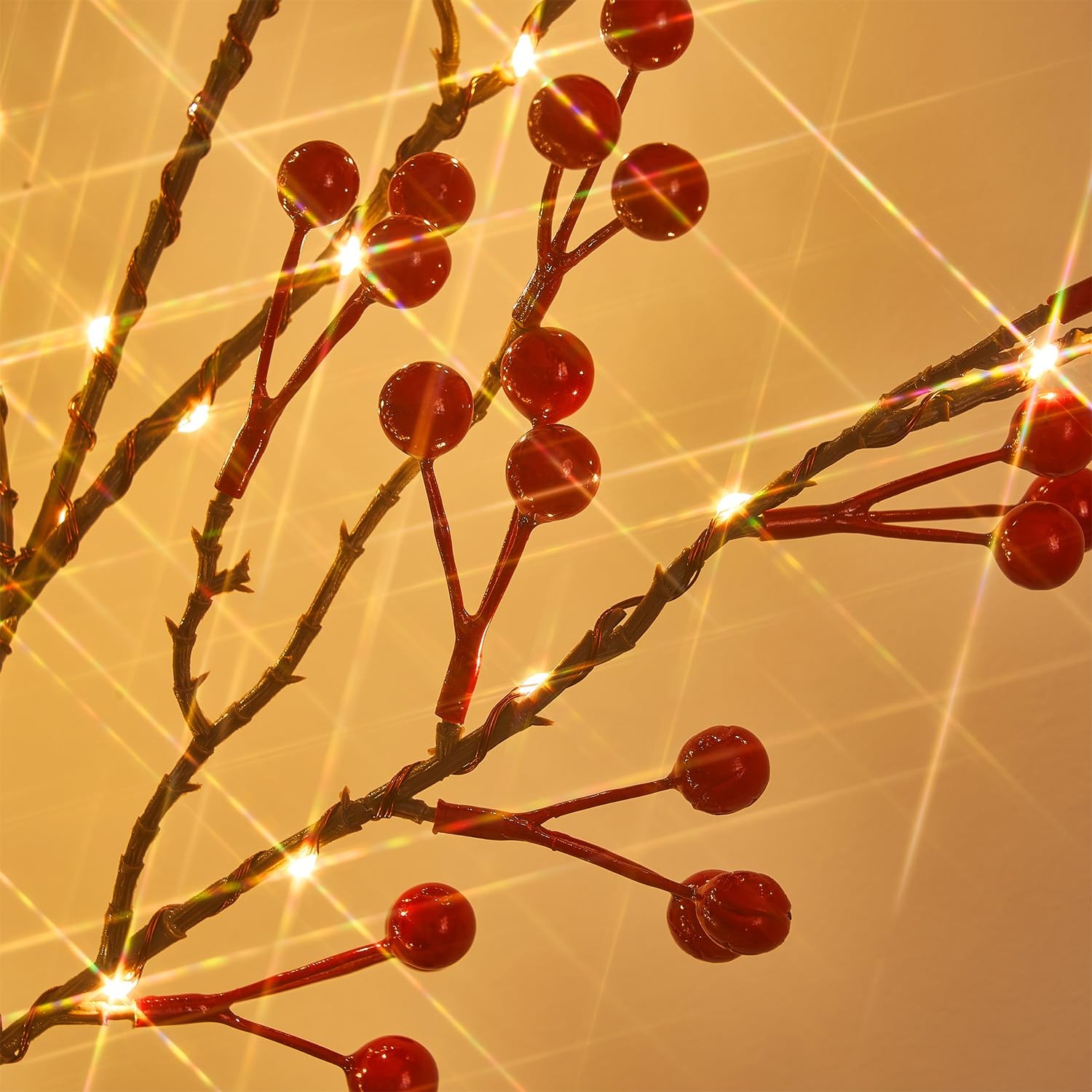 Red Berries Branch Lights Battery Powered Timer Artificial Willow 32 Inch 80