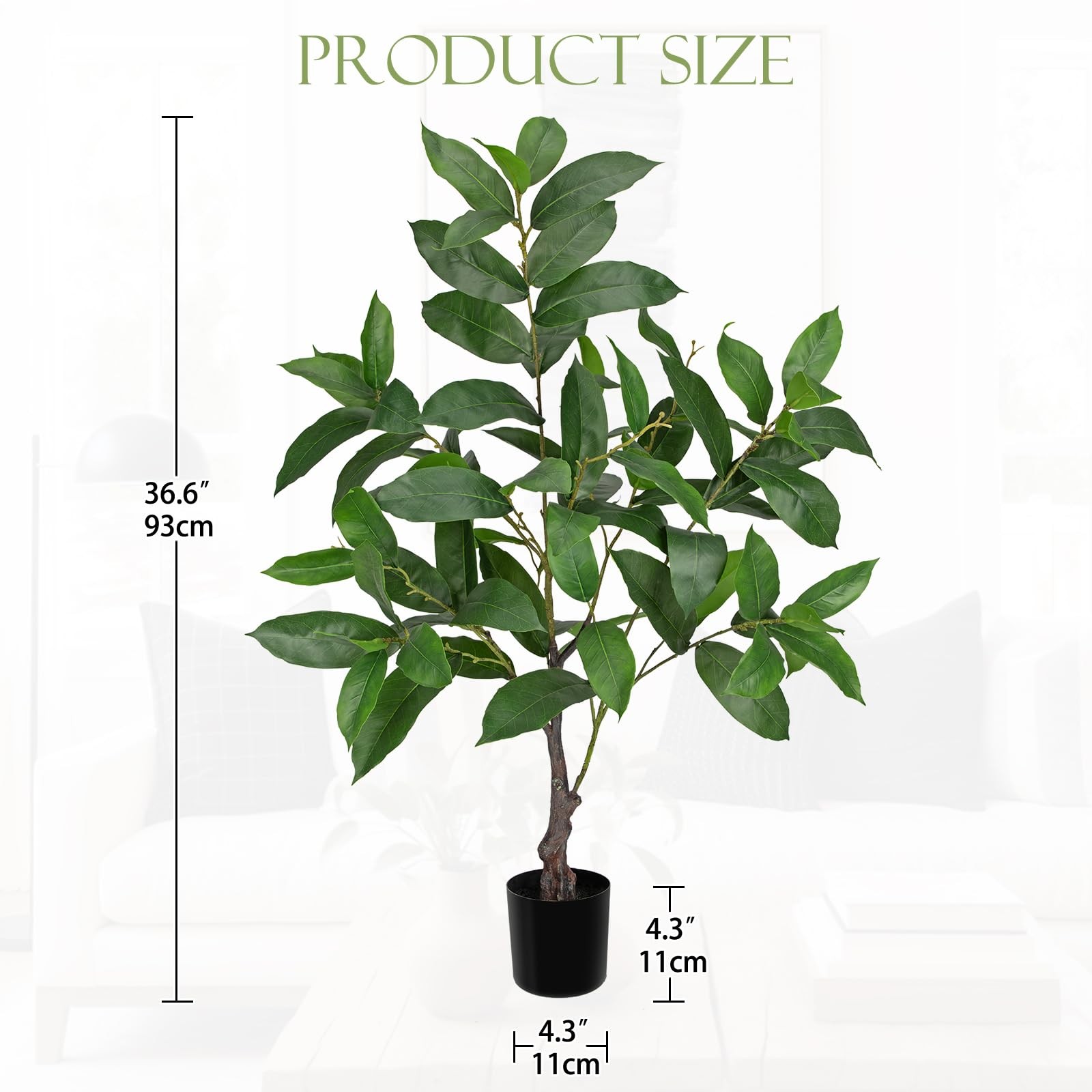36.6″ Artificial Faux Potted Tree Modern Farmhouse Real-Touch Plastic Greener…