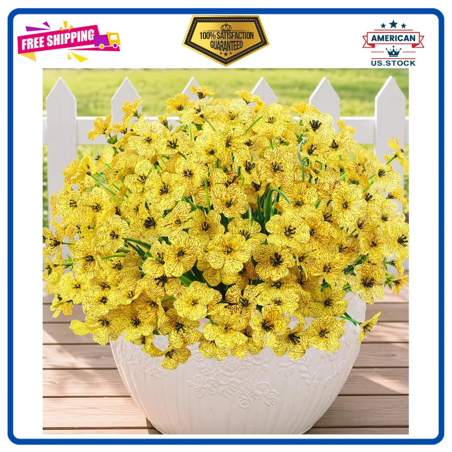 24 Bundles Artificial Flowers UV Resistant Silk Faux Plants for Outdoor Decor