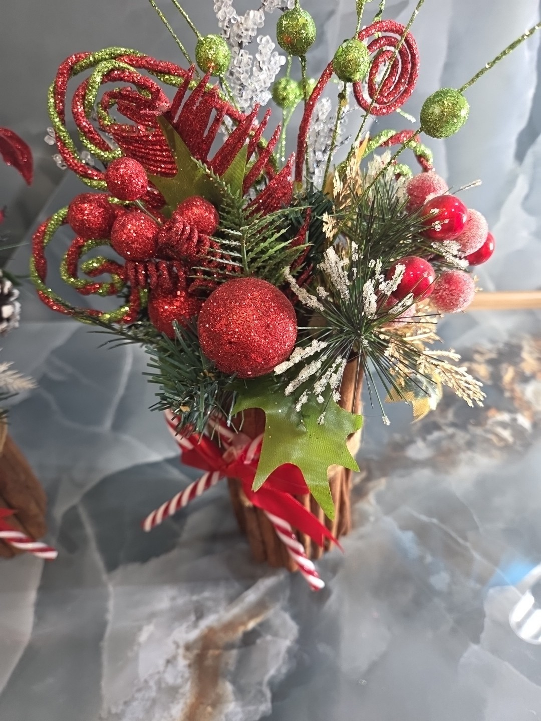 Christmas Candy Cane-Cinnamon Sticks-Floral Arrangement Table Decor 14″Tall(Set)