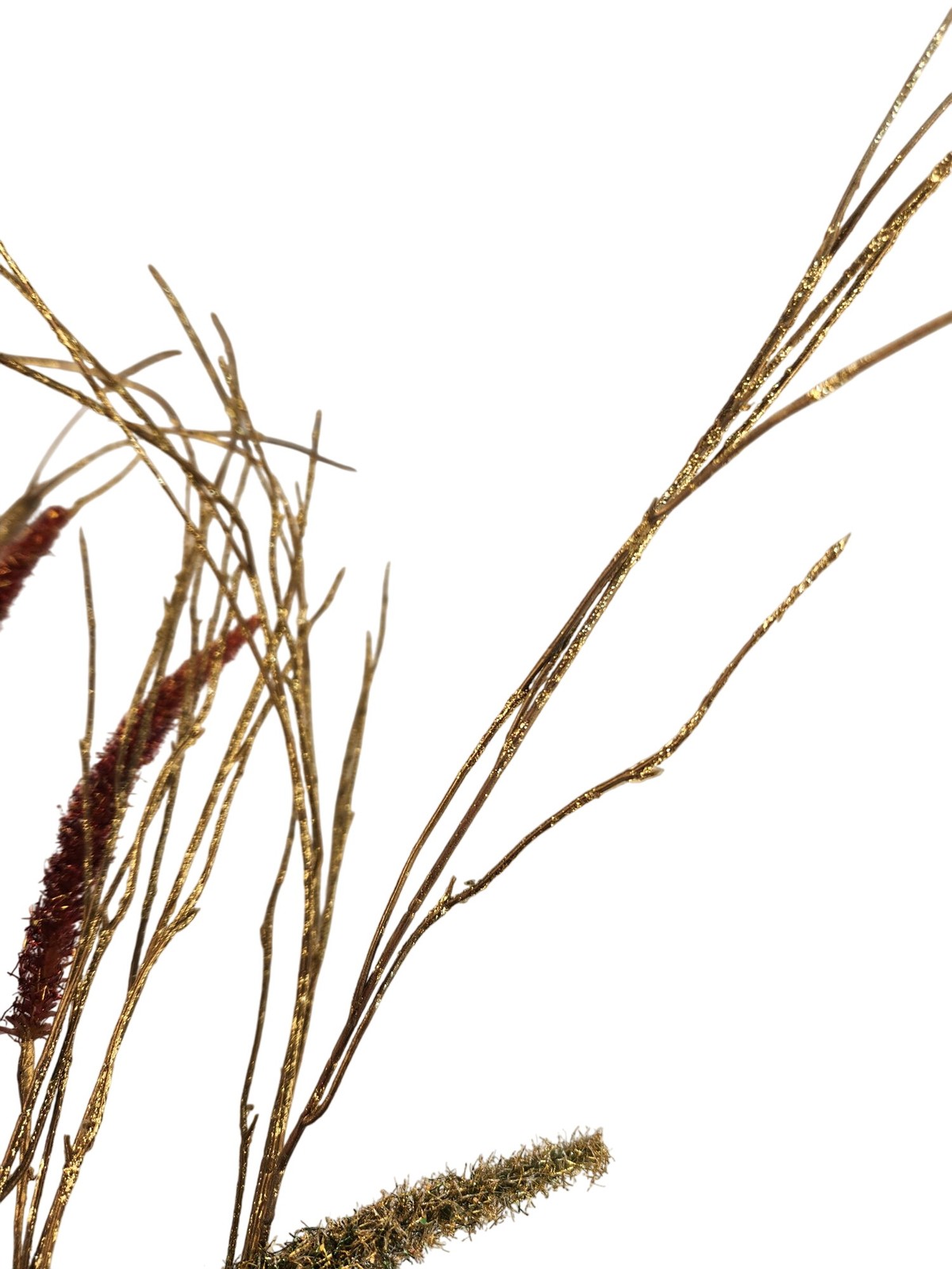 Glitter Artificial Floral Grass Spray Red & Gold Decorative Branch Stems Christm