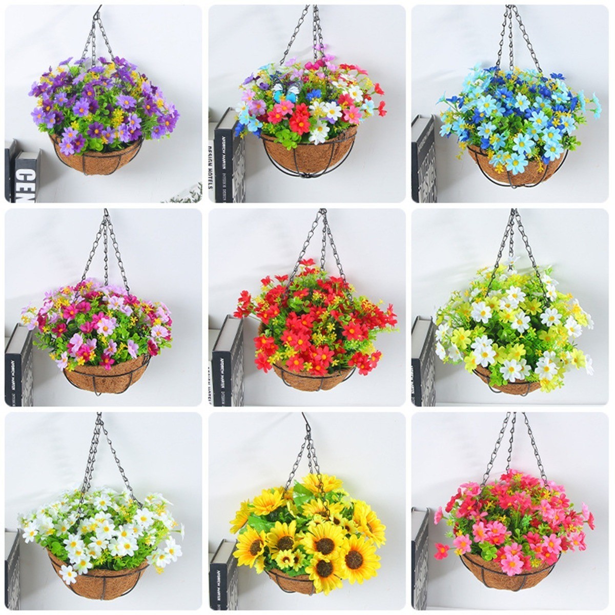 2m/6.5ft Cloth Realistic Display Vibrant Hanging Baskets Flower Basket
