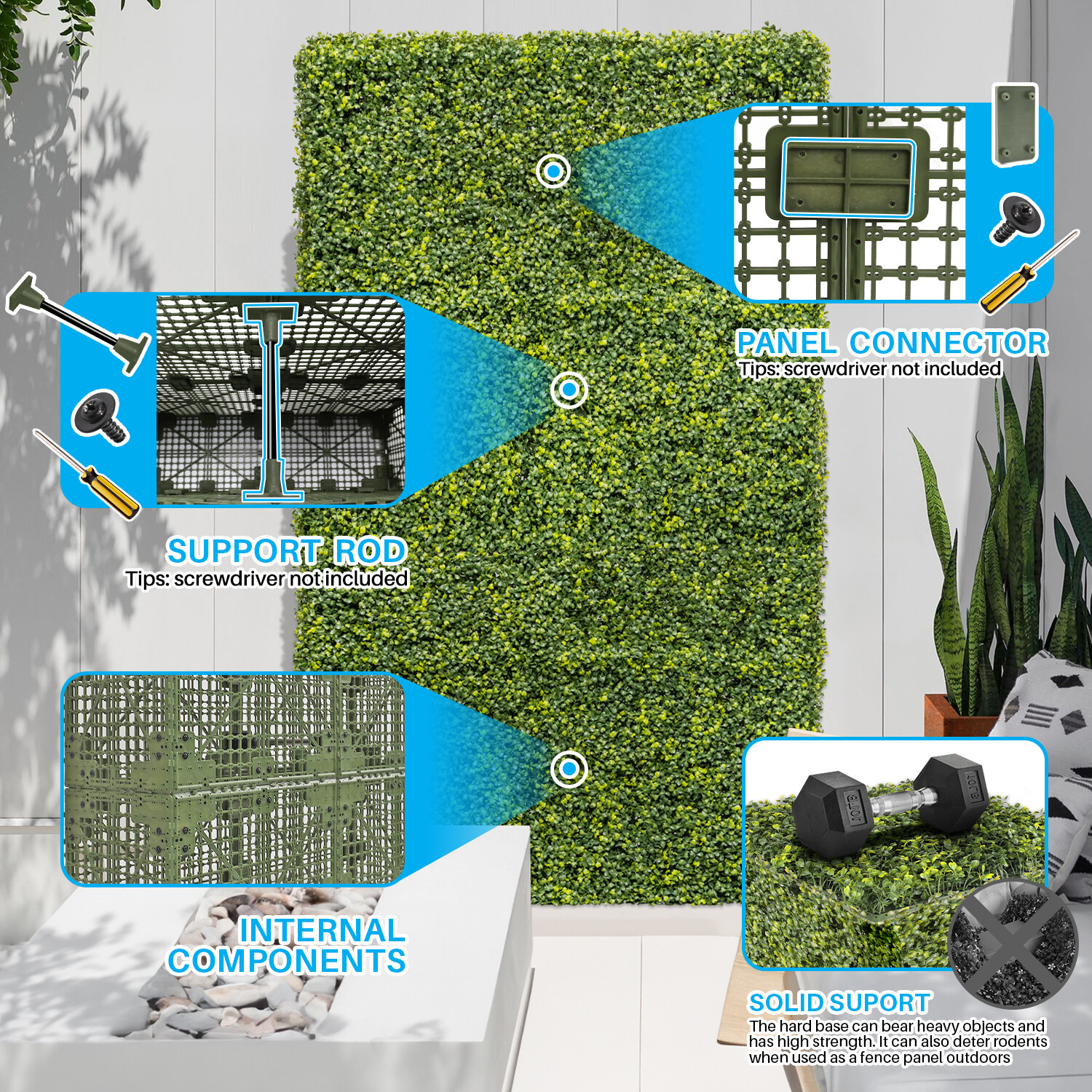 Durable Artificial Boxwood Green Faux Privacy Hedge Wall for Office Garden Decor