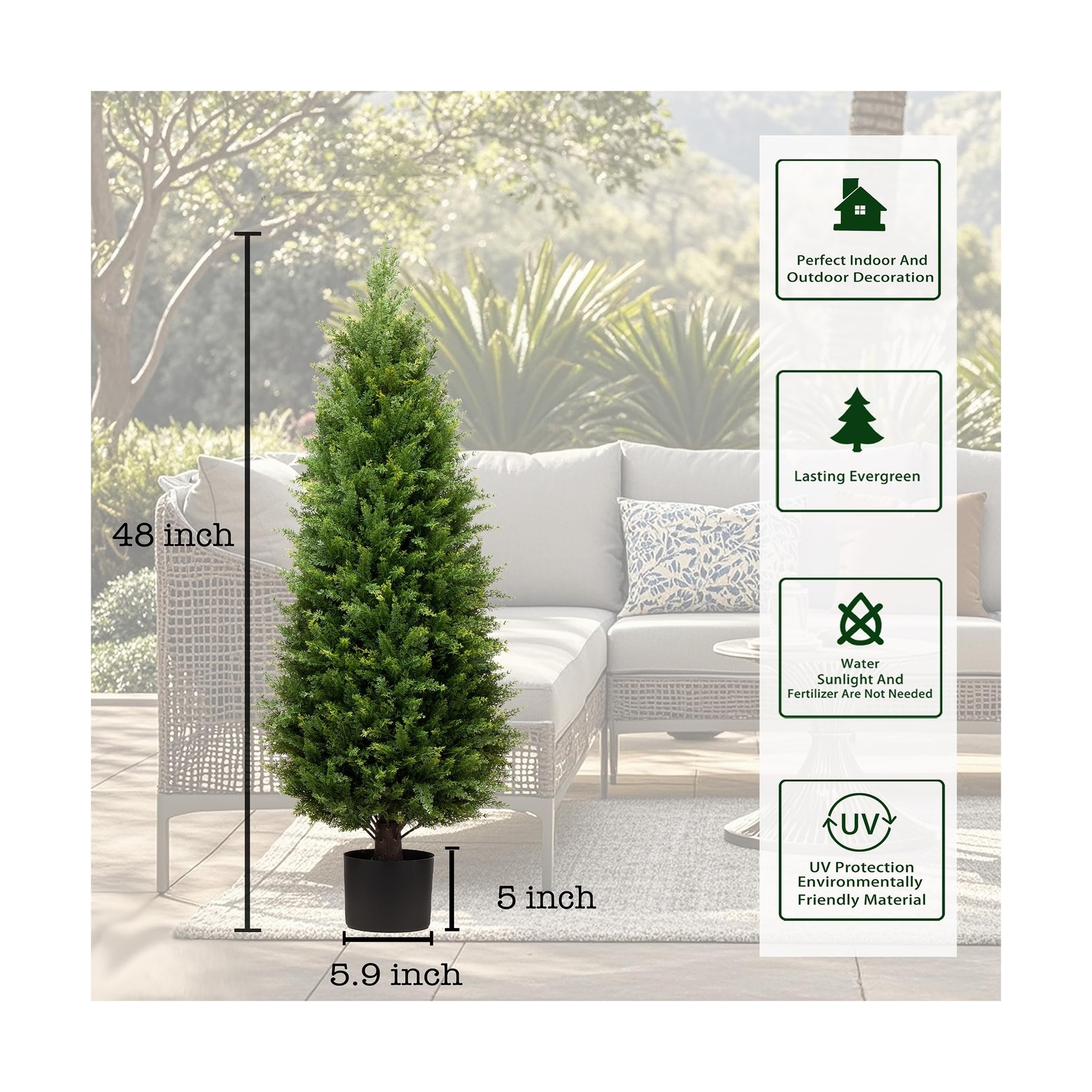 ECOLVANT 4ft Artificial Cedar Tree, UV Resistant, Plastic Material, Green Col…