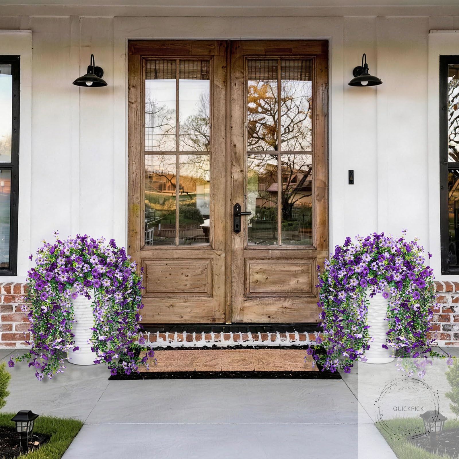 Artificial Hanging Flowers for Outdoors Faux Plants Spring Porch Decor, 2 Pcs