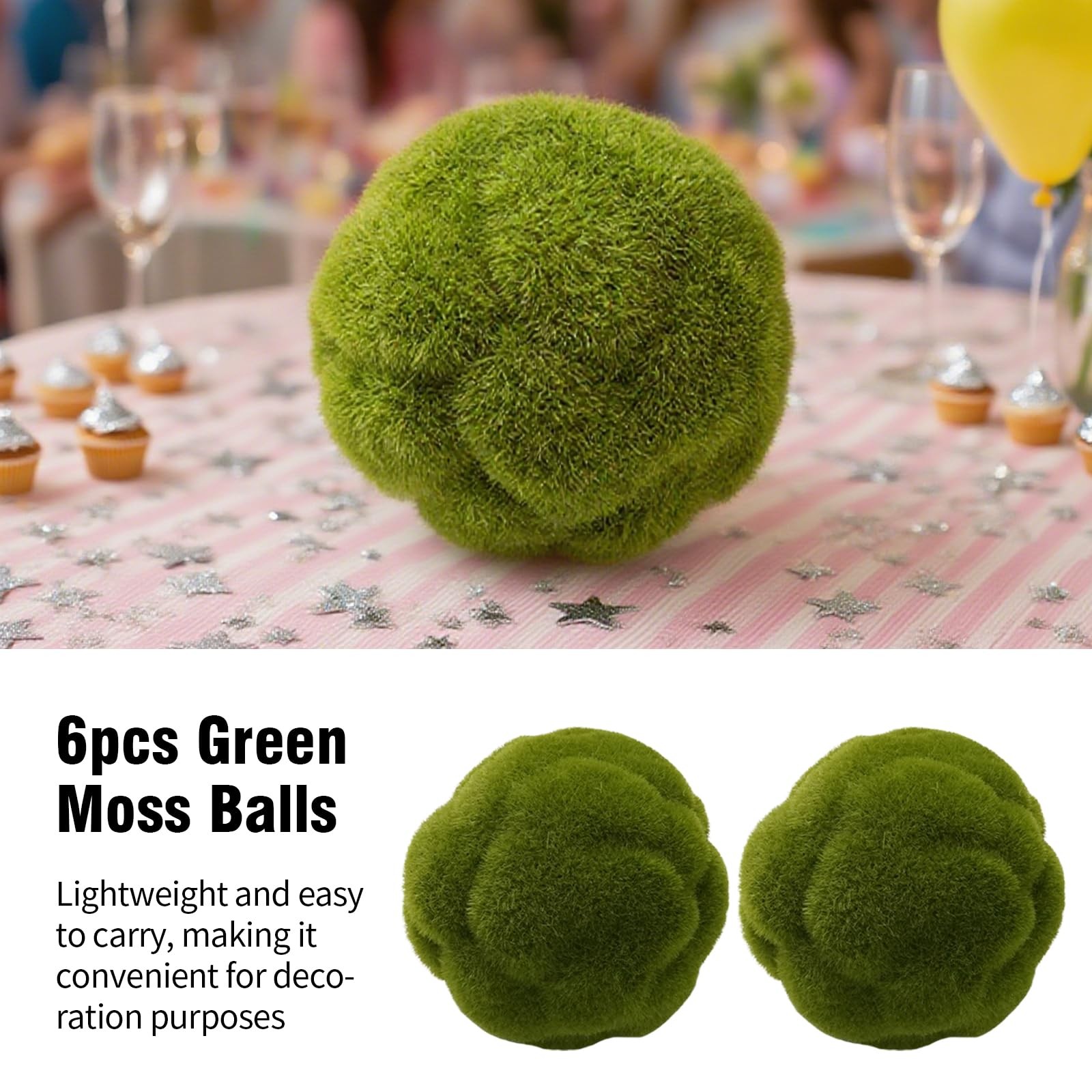 Green Moss Ball Decorations 6 PCS Simulated Artificial Plant Garden Party