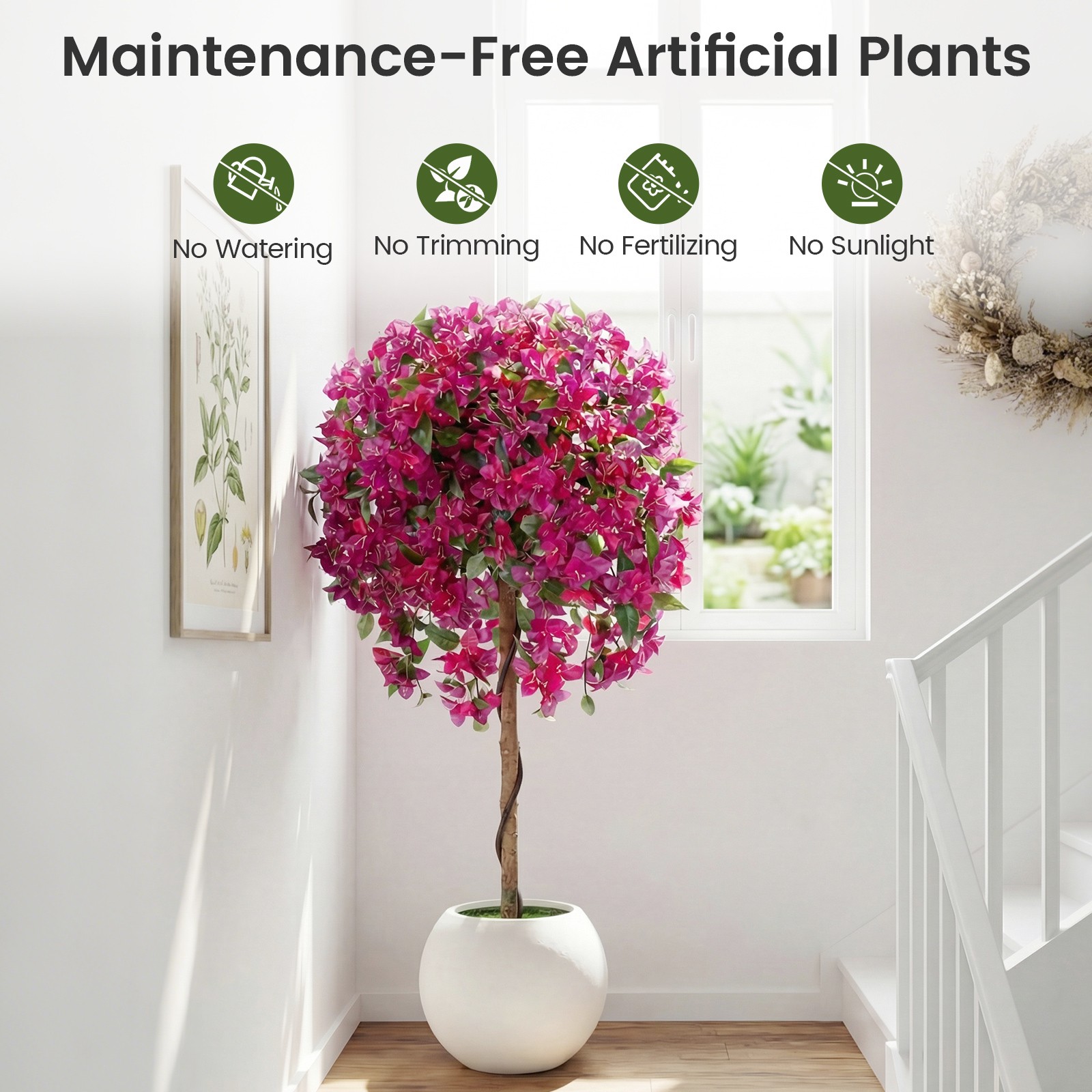 2 Pack Artificial Azalea Trees51″Faux Floral Plants w/ Vivid Blooming Flowers