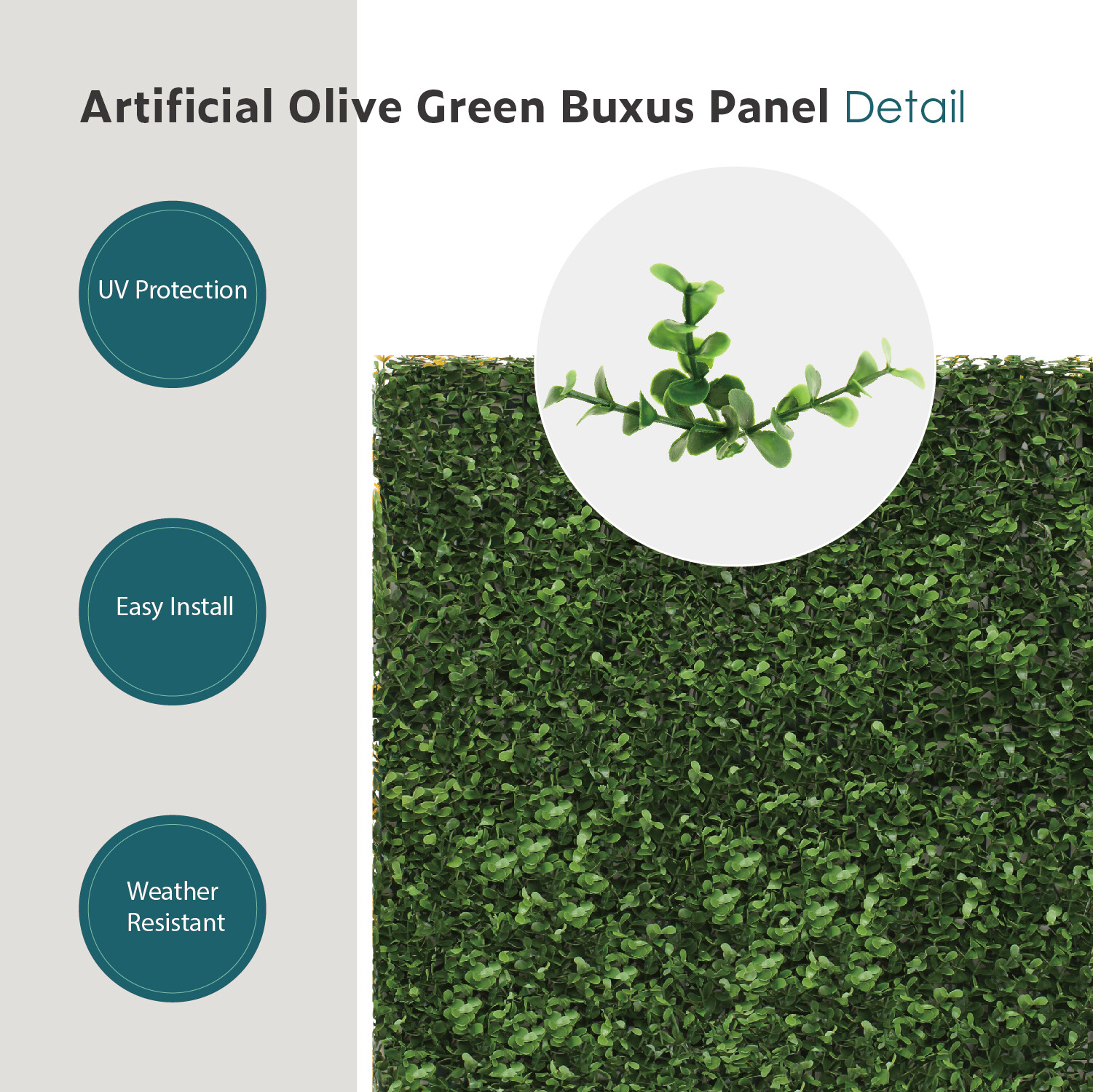 20in Artificial Olivia Buxus Mat Faux Fence Panel Wall Decor Ficus Grass Hedge