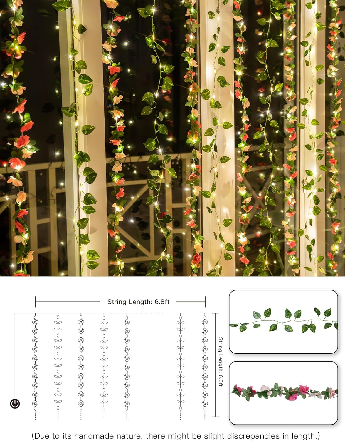300 LED Flower Garland Fairy Lights for Bedroom, Wedding, Party Decor 6.56ft