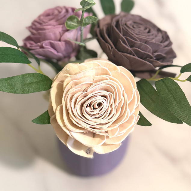 Sola Wood Ivory Purple Rose Flower Centerpiece Mason Jar Arrangement Gift Decor