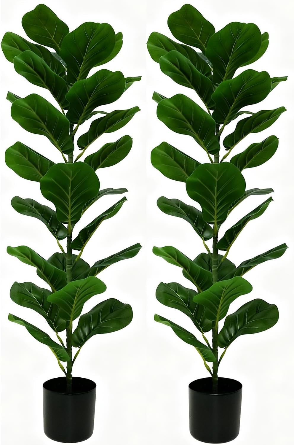 2 Pack Faux Fiddle Leaf Fig Tree – 40″ Fake Tree with Black Planter & Artificial