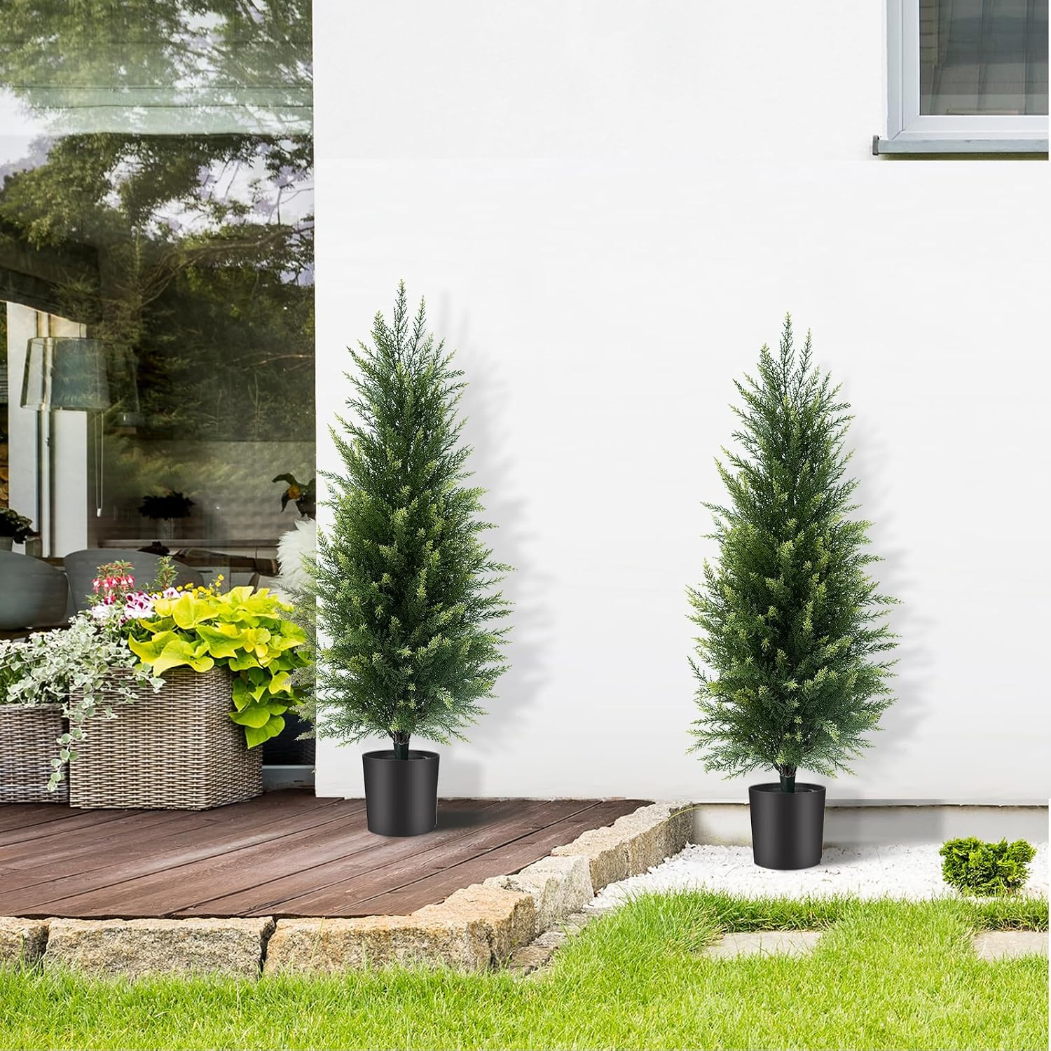 3 ft Artificial Cedar Topiary Trees Set of 2 Front Porch | Compact 3FT, Realisti