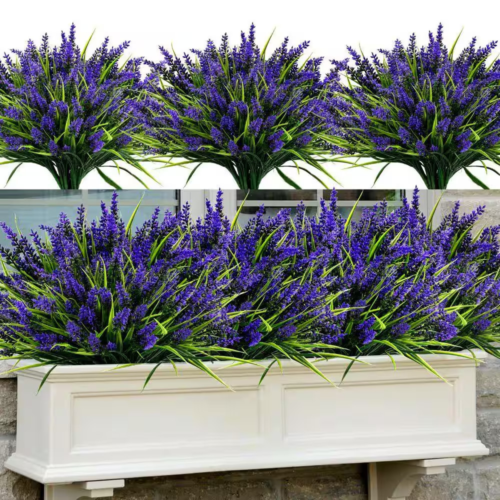 48 Bundles UV Resistant Plastic Faux Plants, 14.5 In. Purple Outdoor Artificial