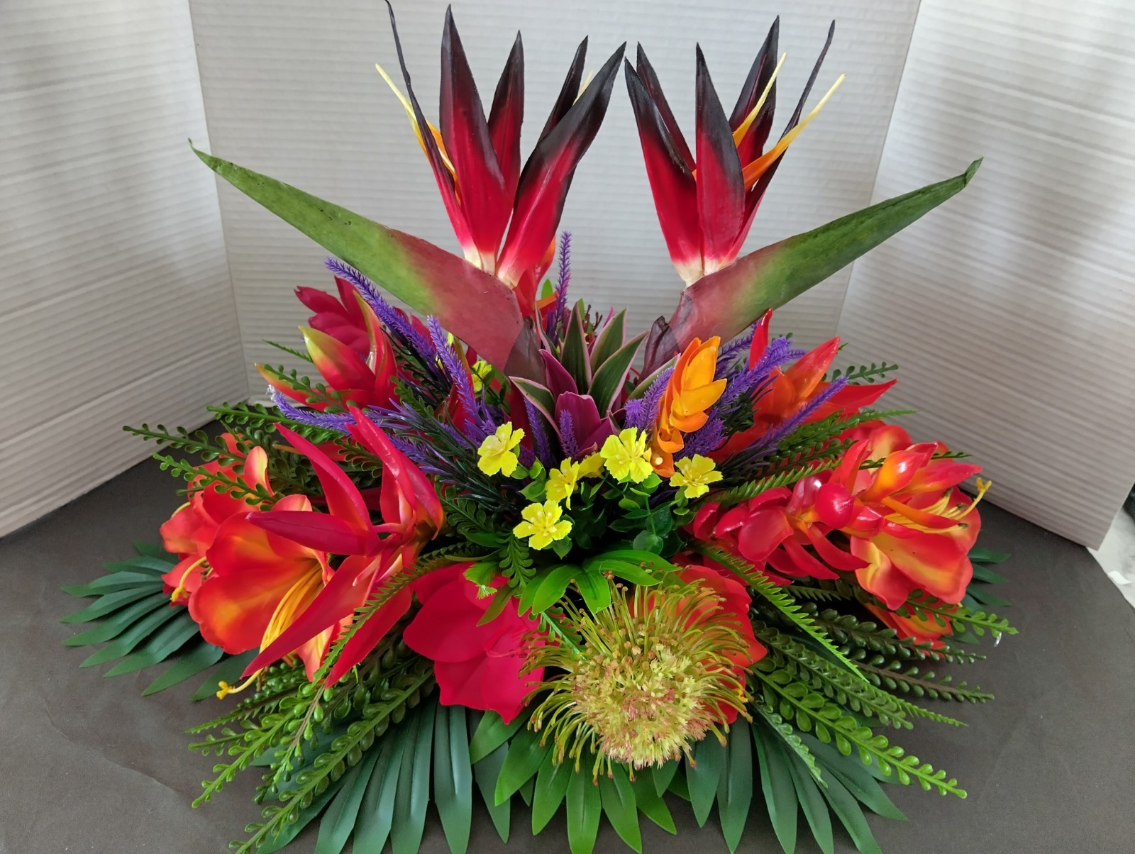 Tropical Table Centerpiece (with purple flowers)