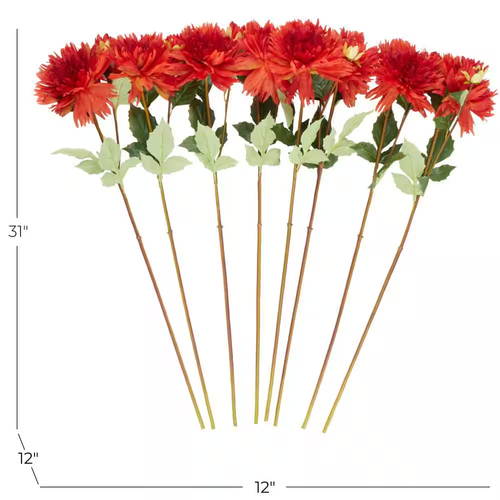 31 In. Red Indoor Artificial Dahlia Flower Stem in White Plastic Vase (Set of 8)