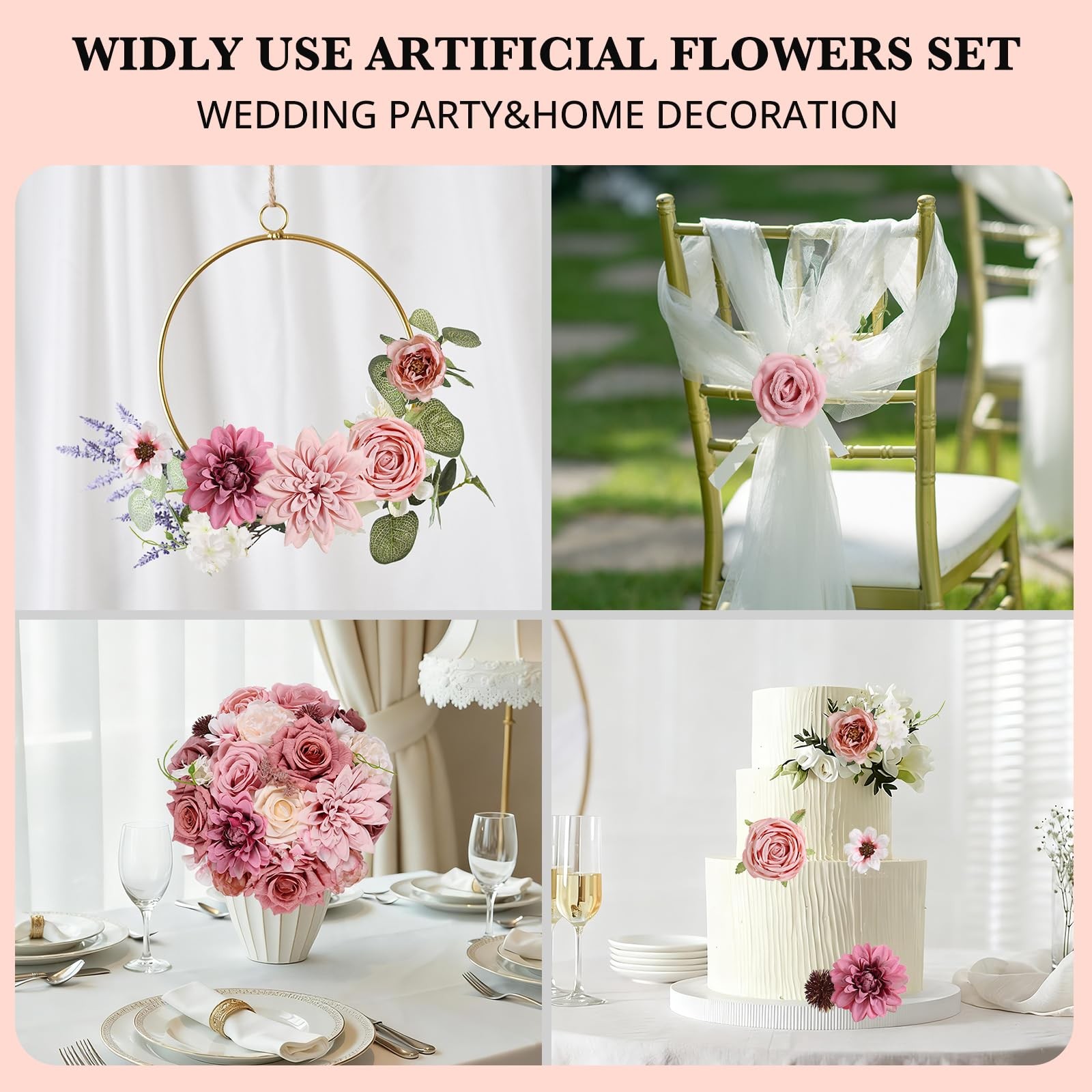 Dusty Pink Blush Artificial Flower Combo Box Fake Rose Bridal Wedding Decor