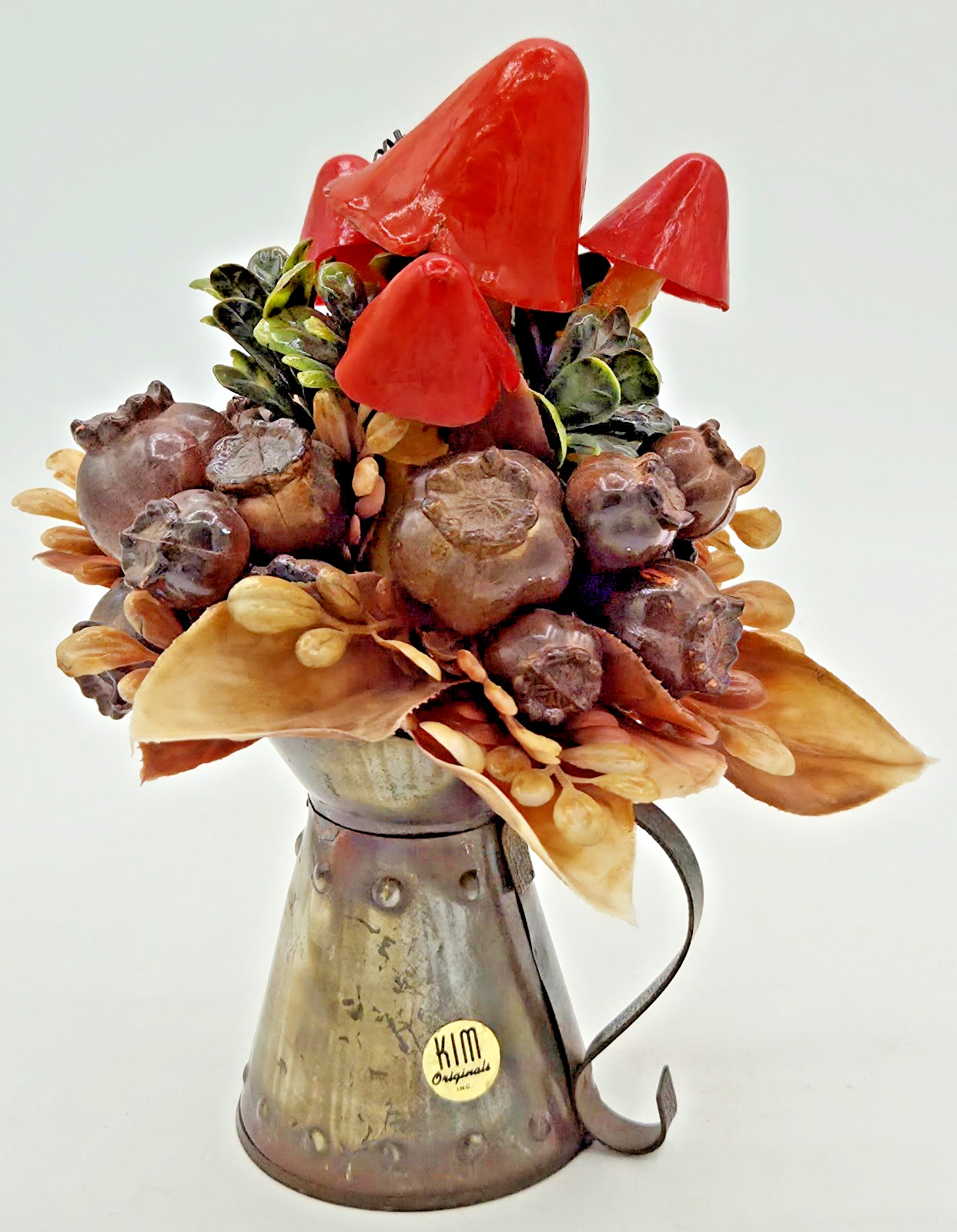 Vintage Kim Originals Mushroom Nut Floral Arrangement Hong Kong UNIQUE DECOR