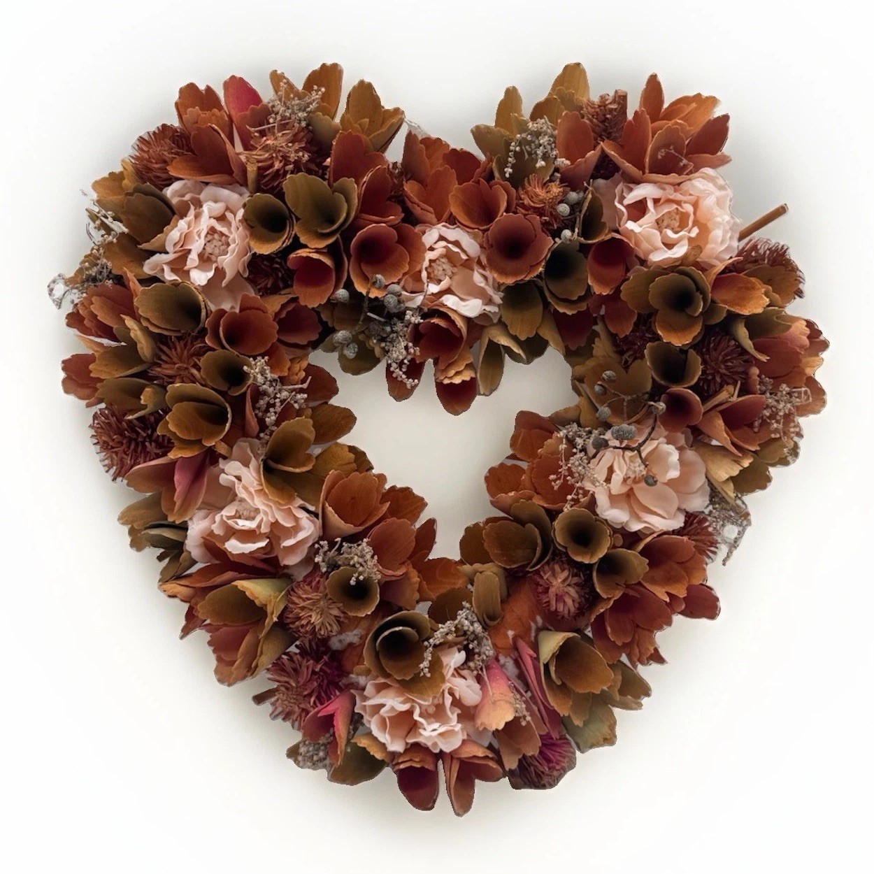 Faux Wood Pink Silk Door Home Decor Wreath Flower 13” W x 11” H