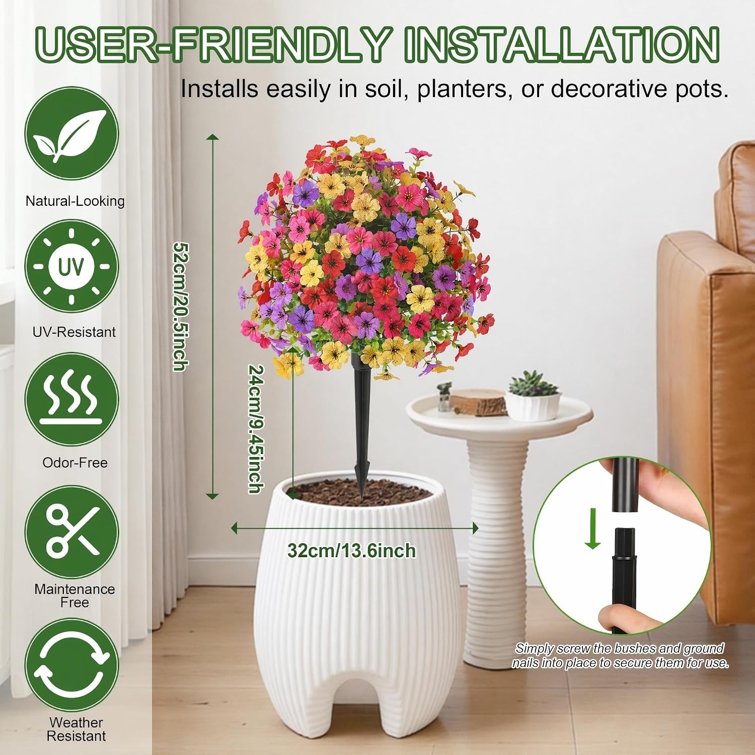 Lightweight 20 Inch Artificial Topiary Ball Flowers UV Resistant for All Seasons