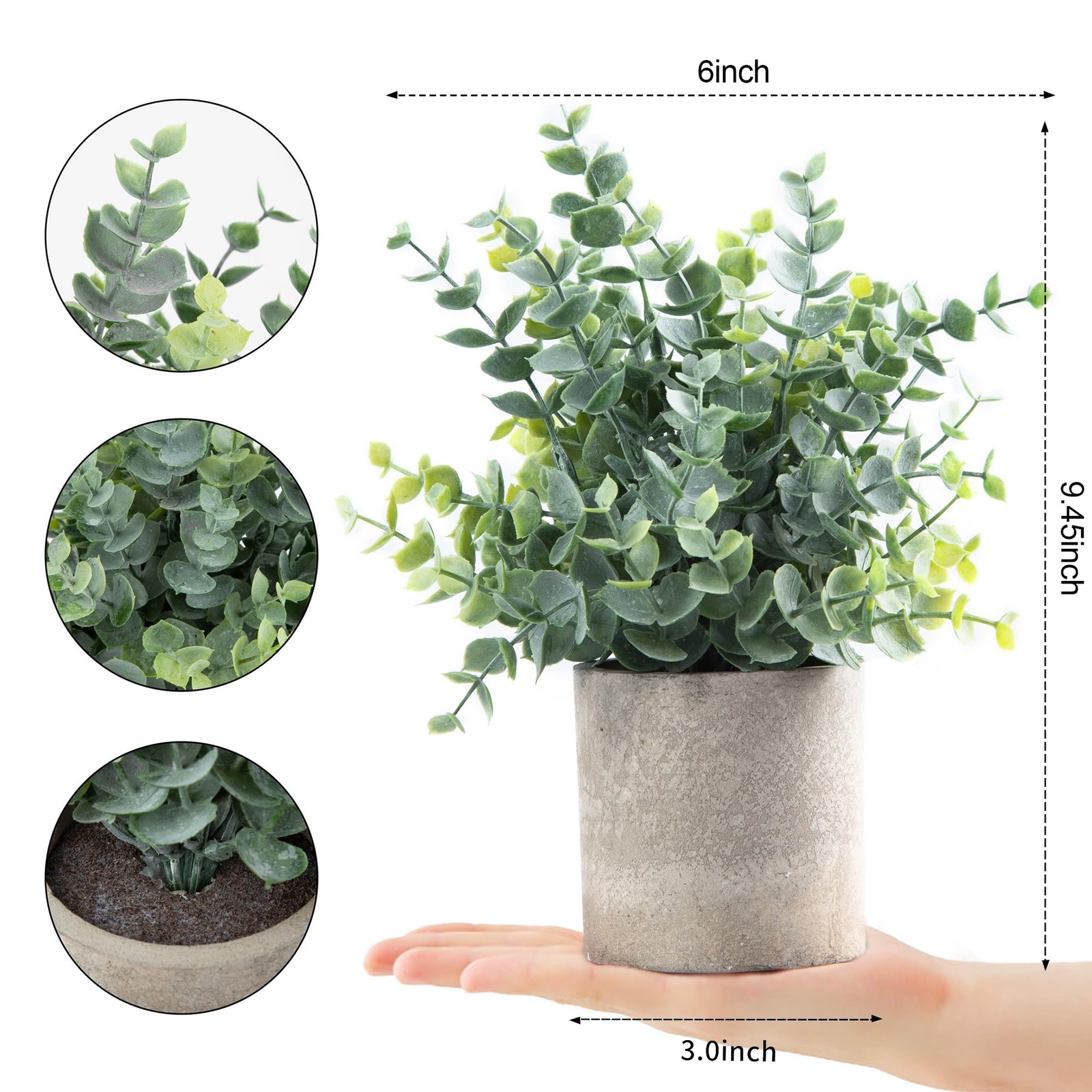 2 Pack Small Fake Plants Eucalyptus Potted Artificial Plants for Shelf Desk H…