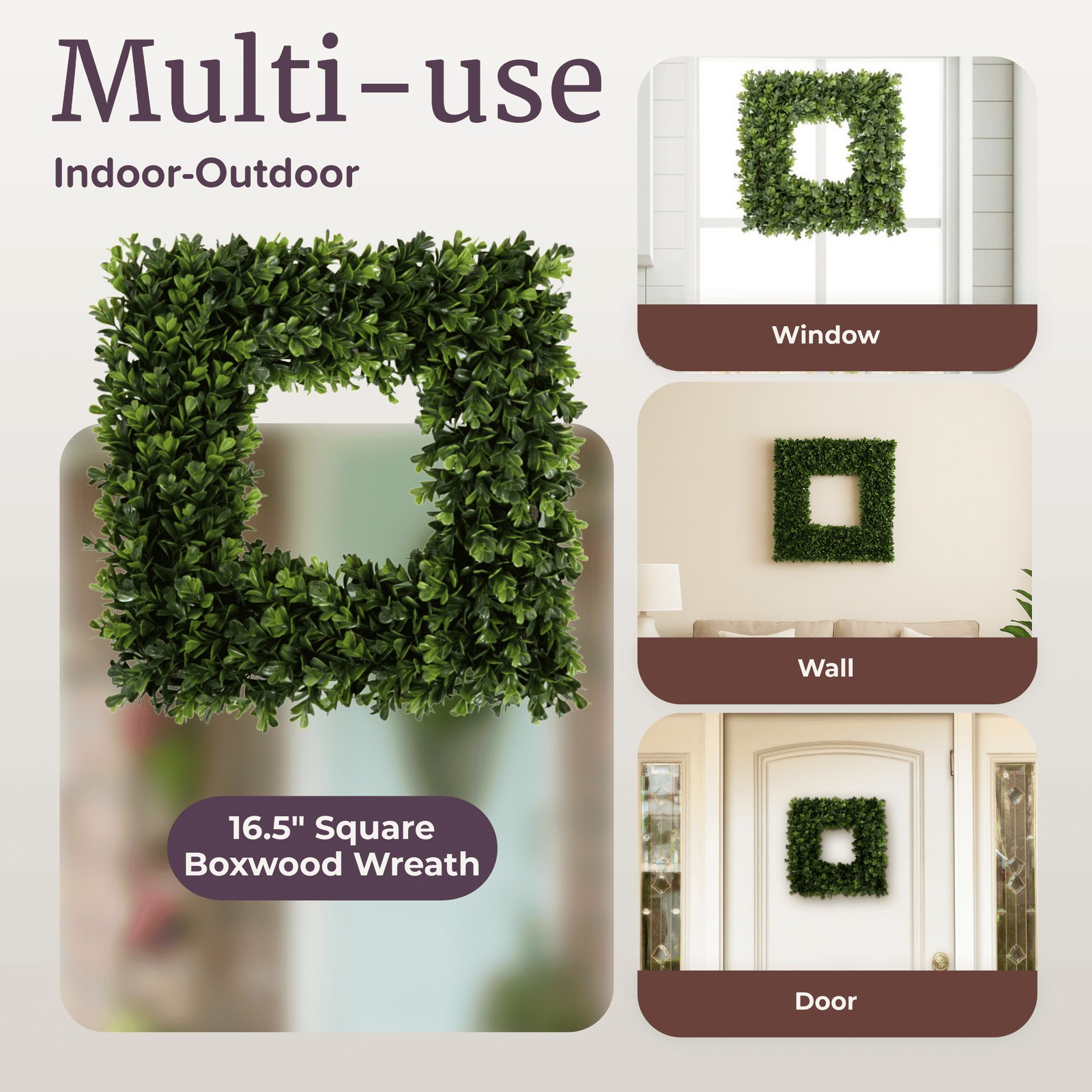 Set of Two 16.5-Inch Indoor/Outdoor Artificial Boxwood Wreaths